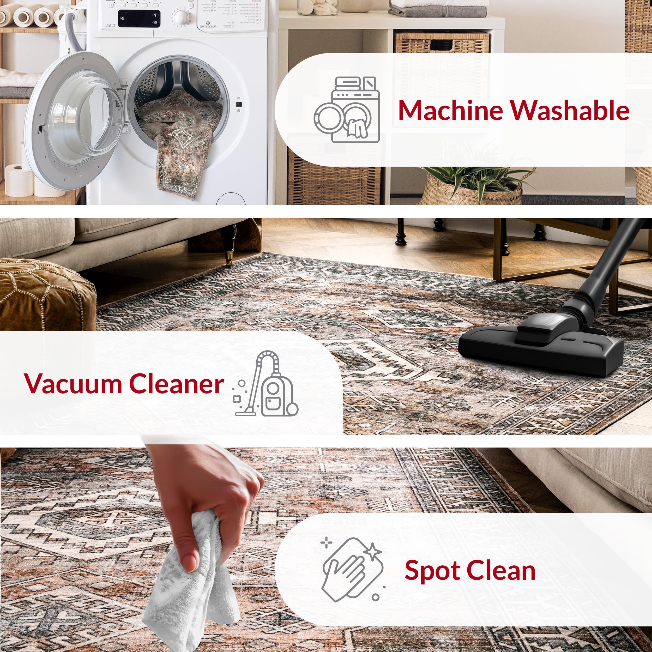 Nuloom 5x8 Machine Washable Rain Haven Vintage Medallion Indoor Area Rug, Rust Non-Slip Backing, Stain Resistant, BedroomLiving Room, Kitchen