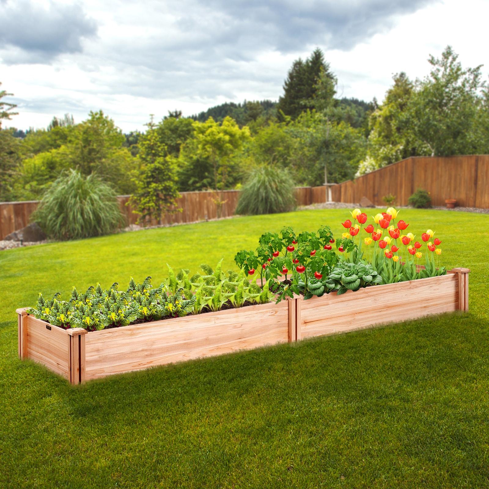 VEVOR Outdoor Wooden Raised Garden Bed Planter, 96 x 24 x 10in, High End Natural Fir Wood No-Bolt Assembly, Elevated Planting Box for Vegetable/Herb in Backyard/Patio
