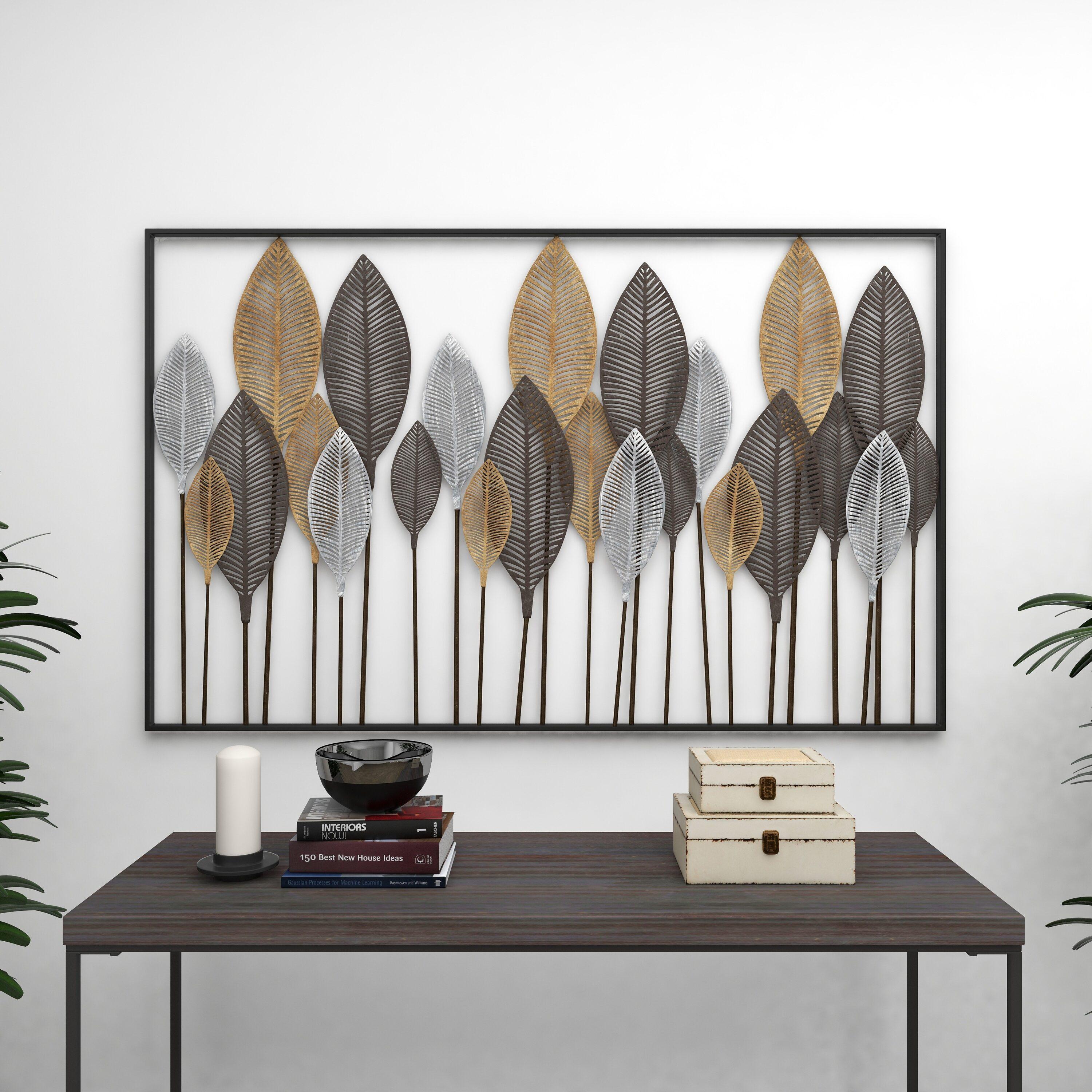 DecMode Bronze Metal Tall Cut-Out Leaf Wall Decor with Intricate Laser Cut Designs