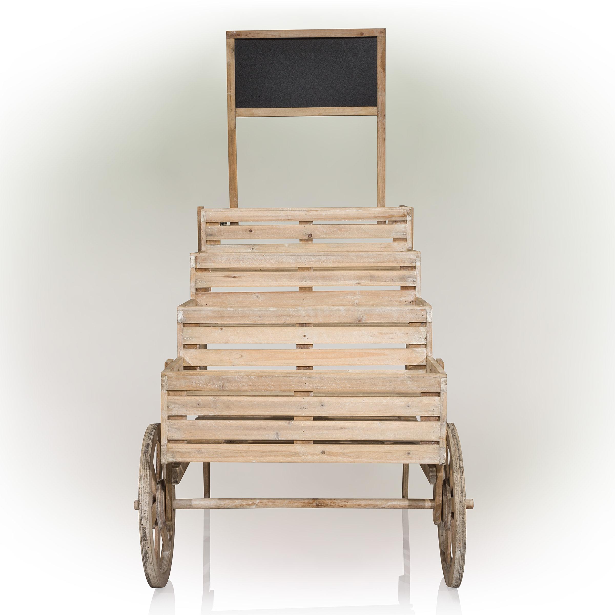 59" Tall Rustic Fir Wood Cart Plant Stand with Chalkboard