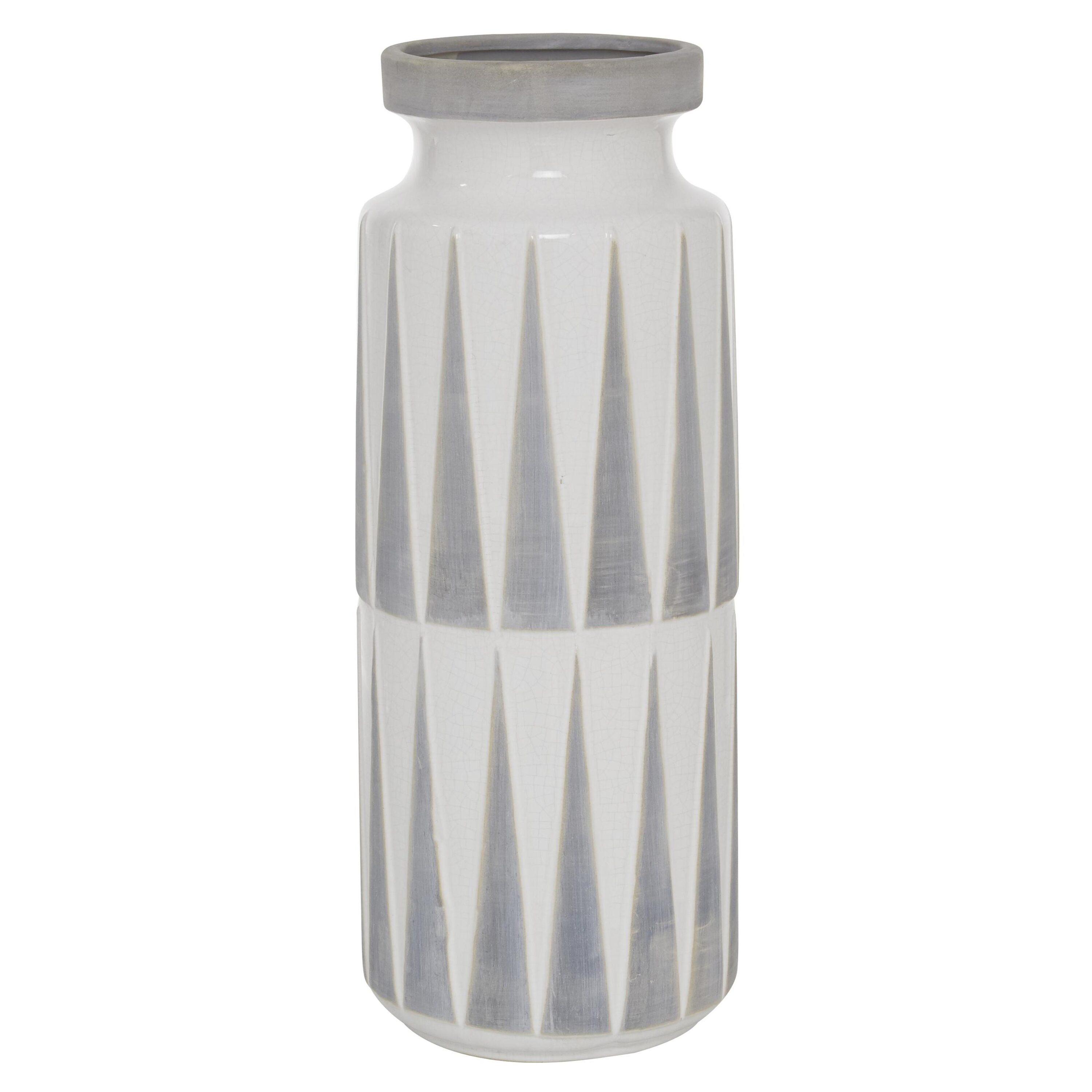 Novogratz Ceramic Decorative White Vase with Triangle Patterns