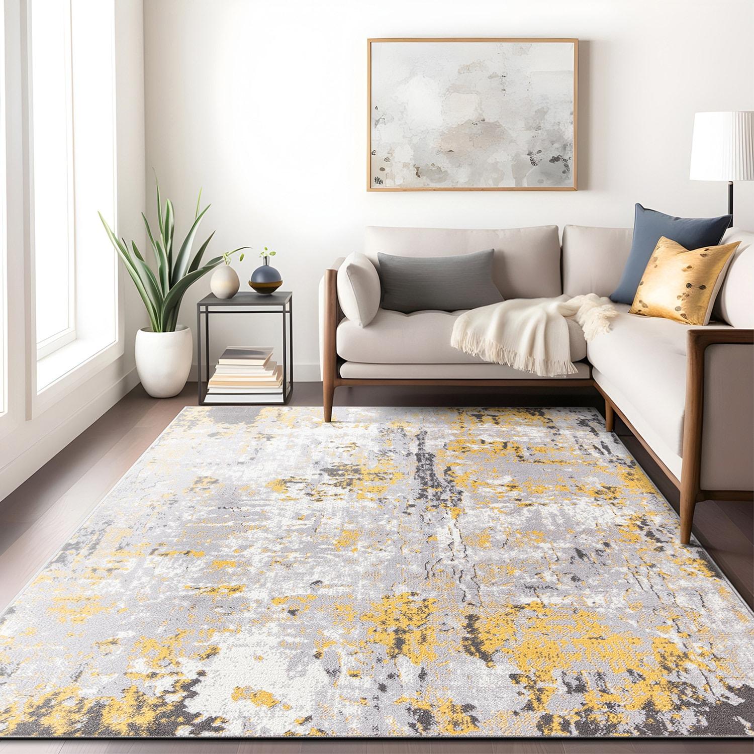 World Rug Gallery Distressed Modern Abstract Area Rug - Blue 5' x 7':  Stain-Resistant,  Low Pile,  Machine Made,  Indoor