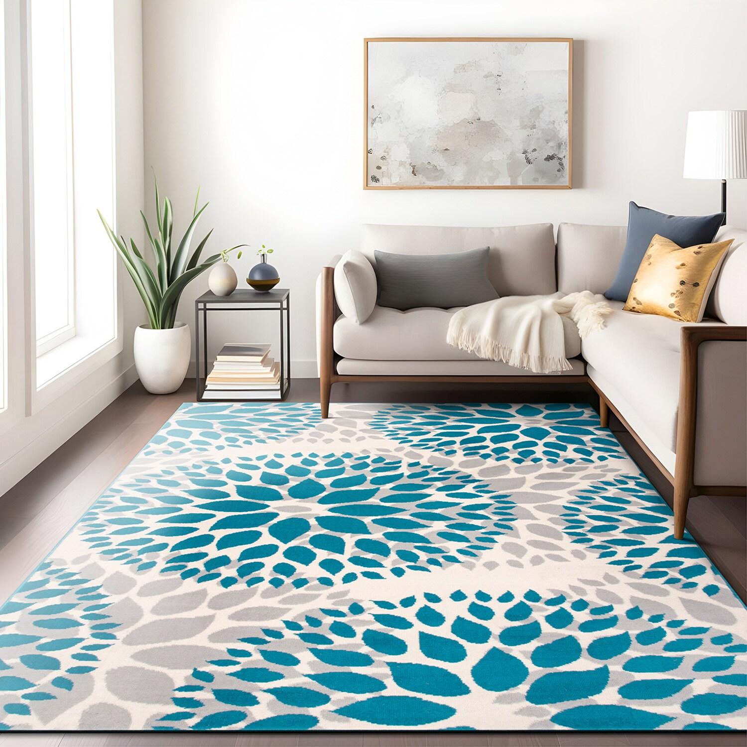 World Rug Gallery Modern Floral Circles Blue 5' x 7' Area Rug