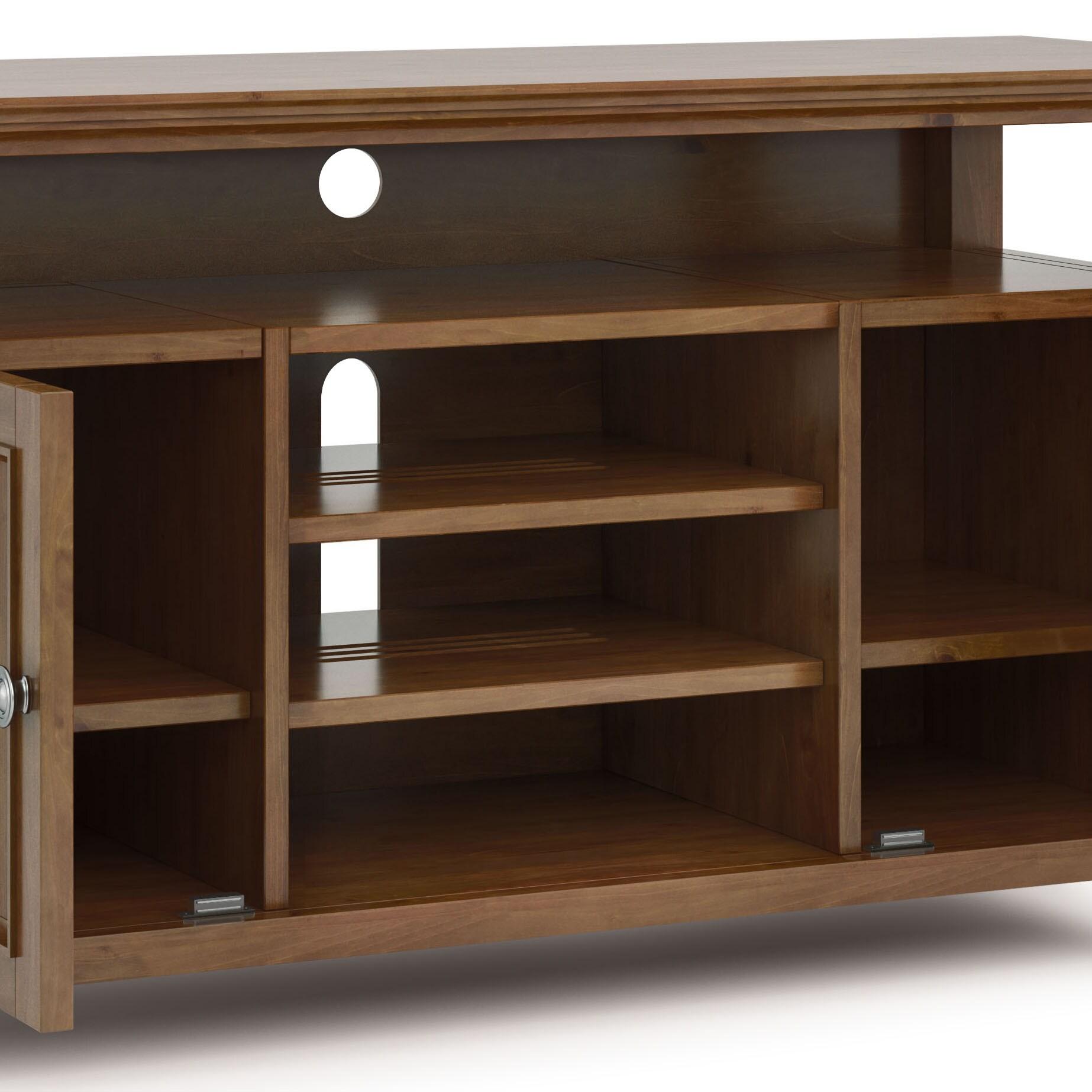 Simpli Home Amherst Wood TV Media Stand in Saddle Brown