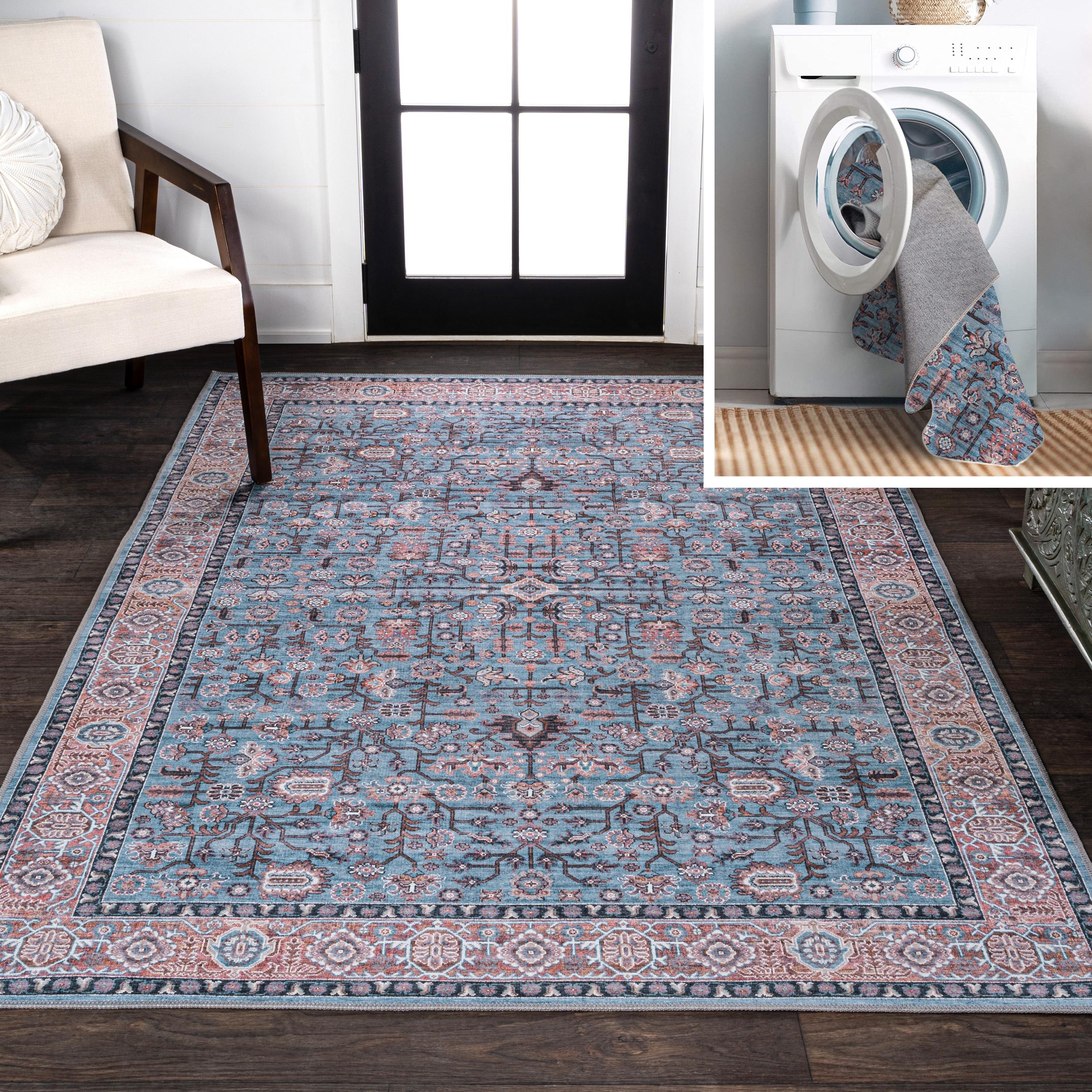 Kemer All-Over Persian Machine-Washable Blue/Red/Brown 3 ft. x 5 ft. Area Rug - JONATHAN Y