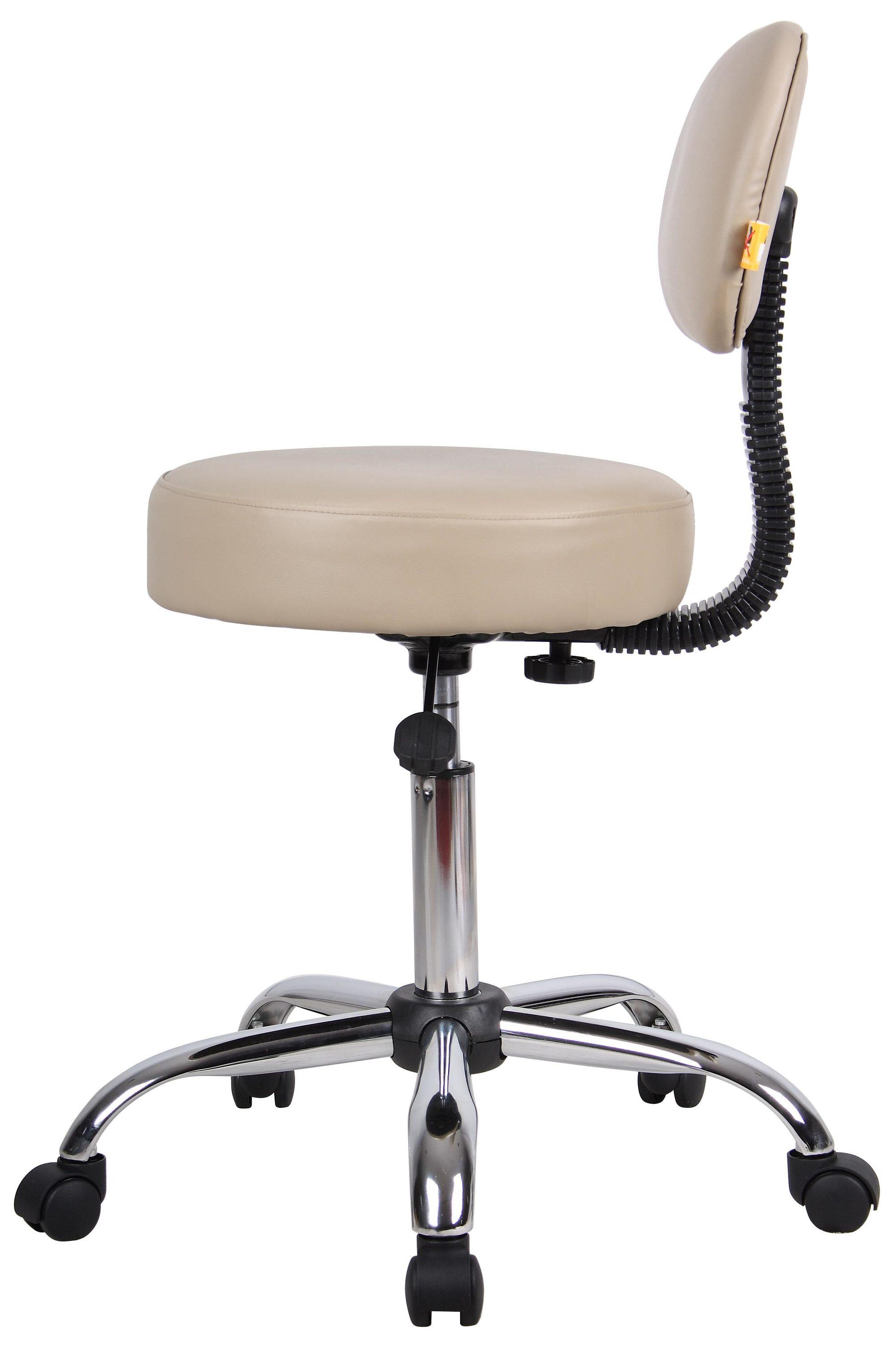 Boss Office & Home Adjustable Medical Spa Rolling Desk Stool with Back, Beige