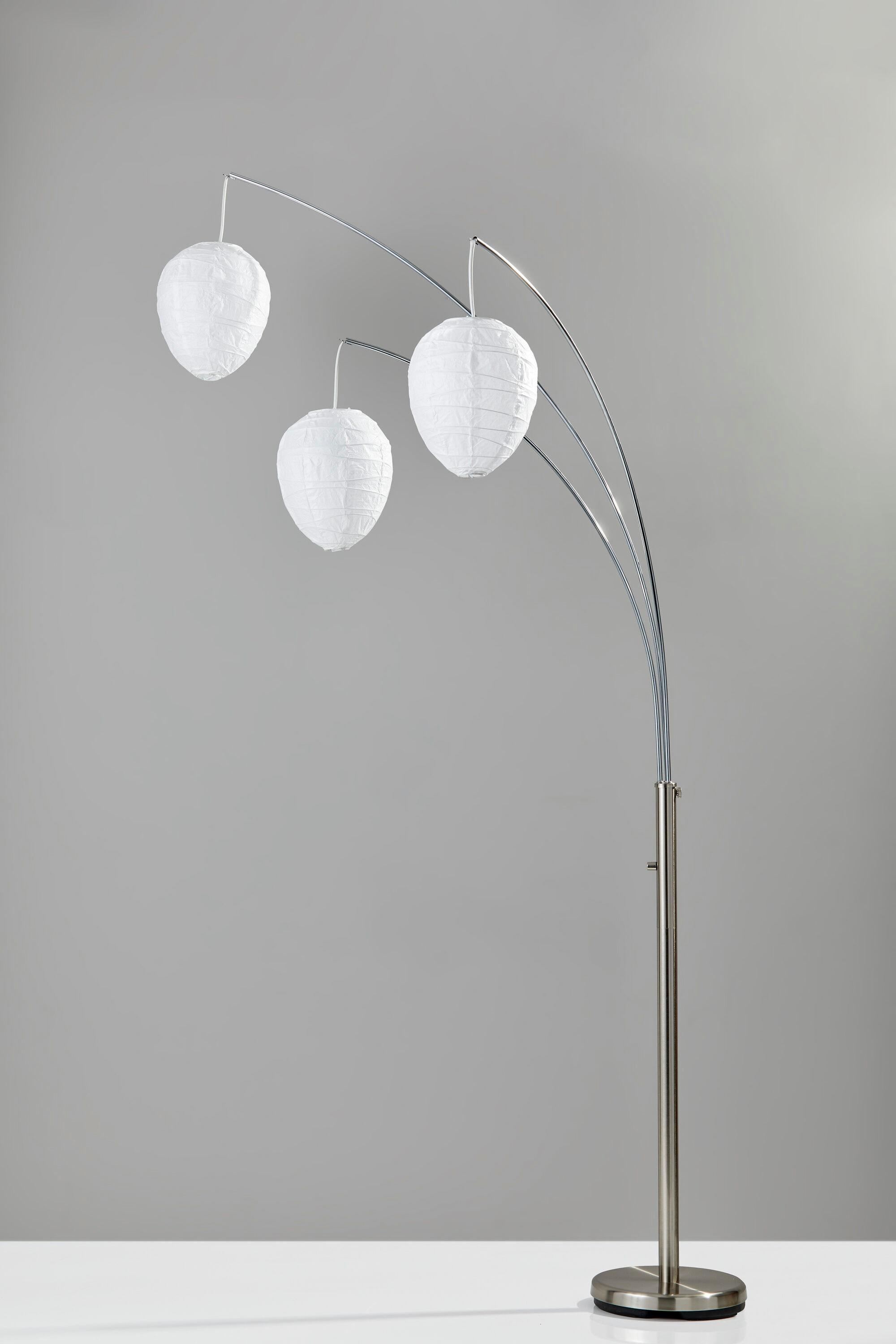 Belle Arc Lamp Silver - Adesso: Chrome Poles, White Rice Paper Lanterns, Multi-Head, ETL Listed