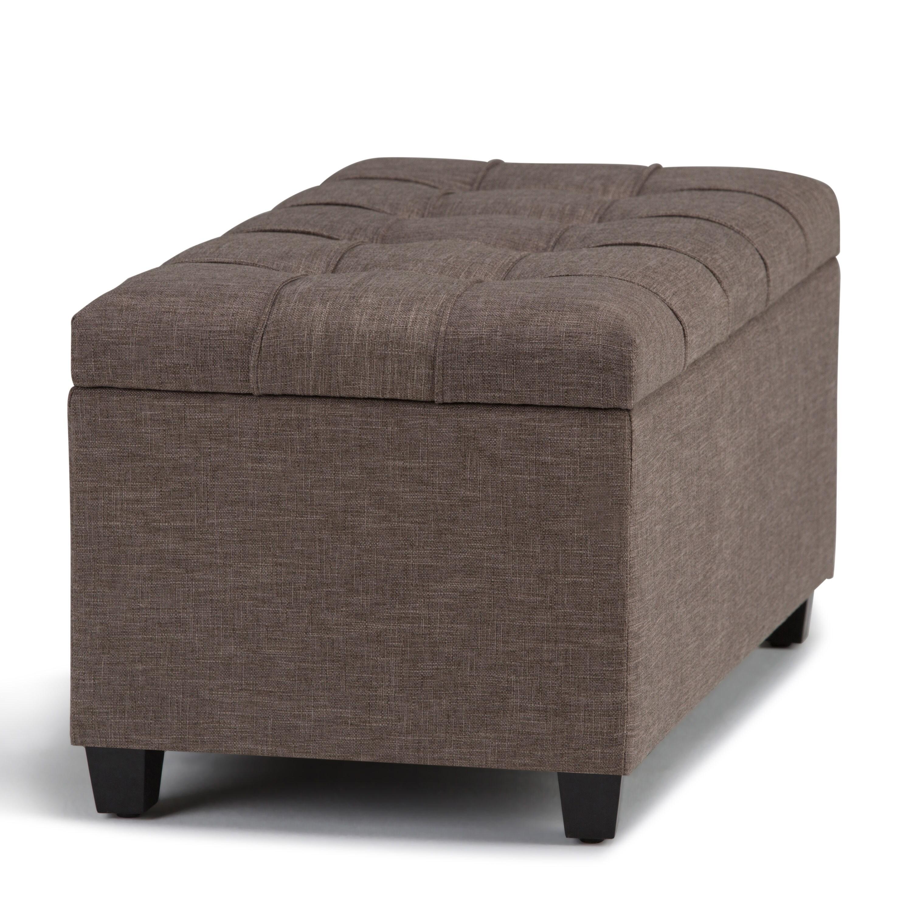 Simpli Home Sienna 33"W Upholstered Storage Ottoman Bench with Lift-Up Tufted Top