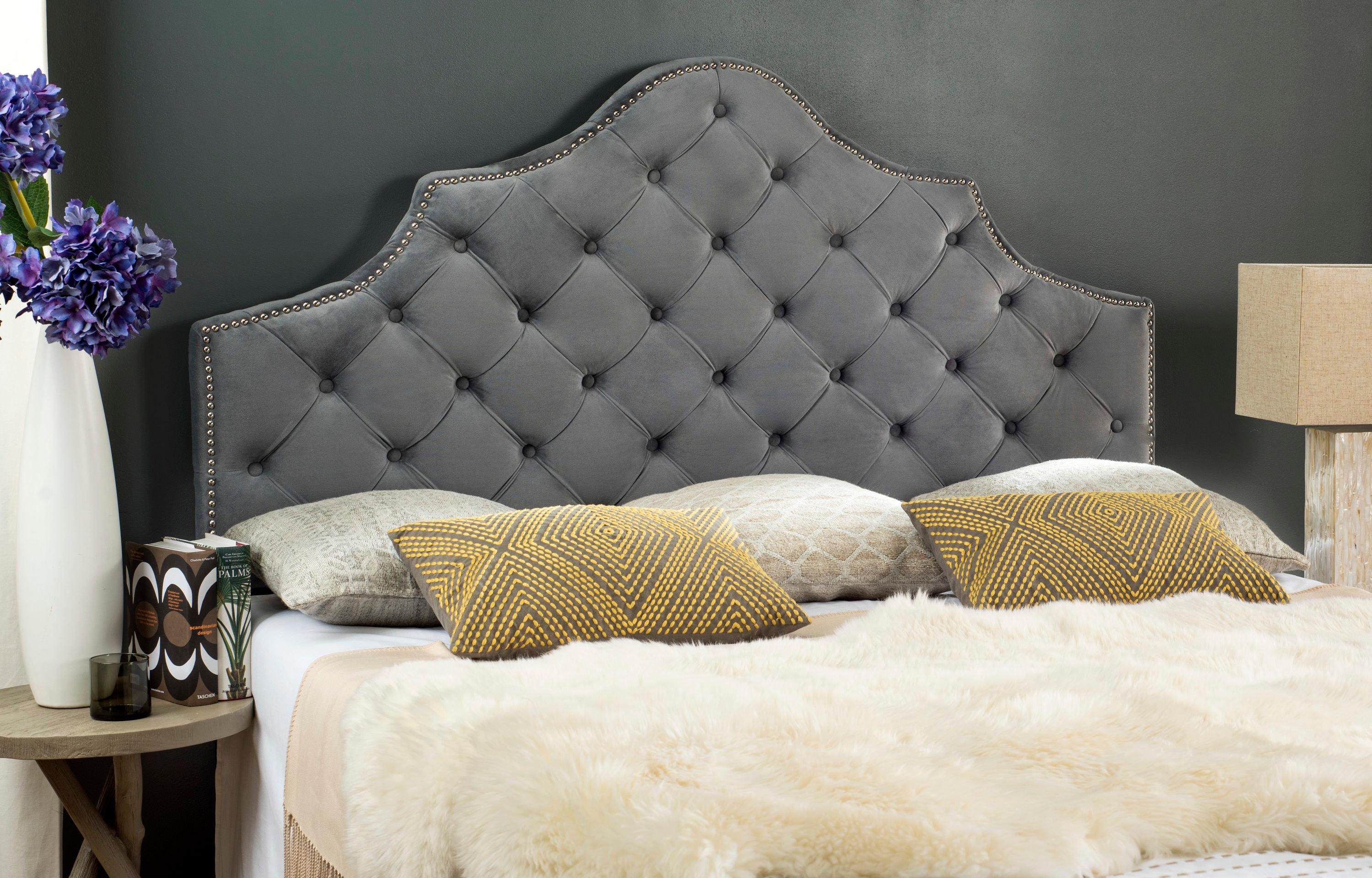 SAFAVIEH Arebelle Rustic Glam Tufted Headboard with Nail Heads, Full, Pewter