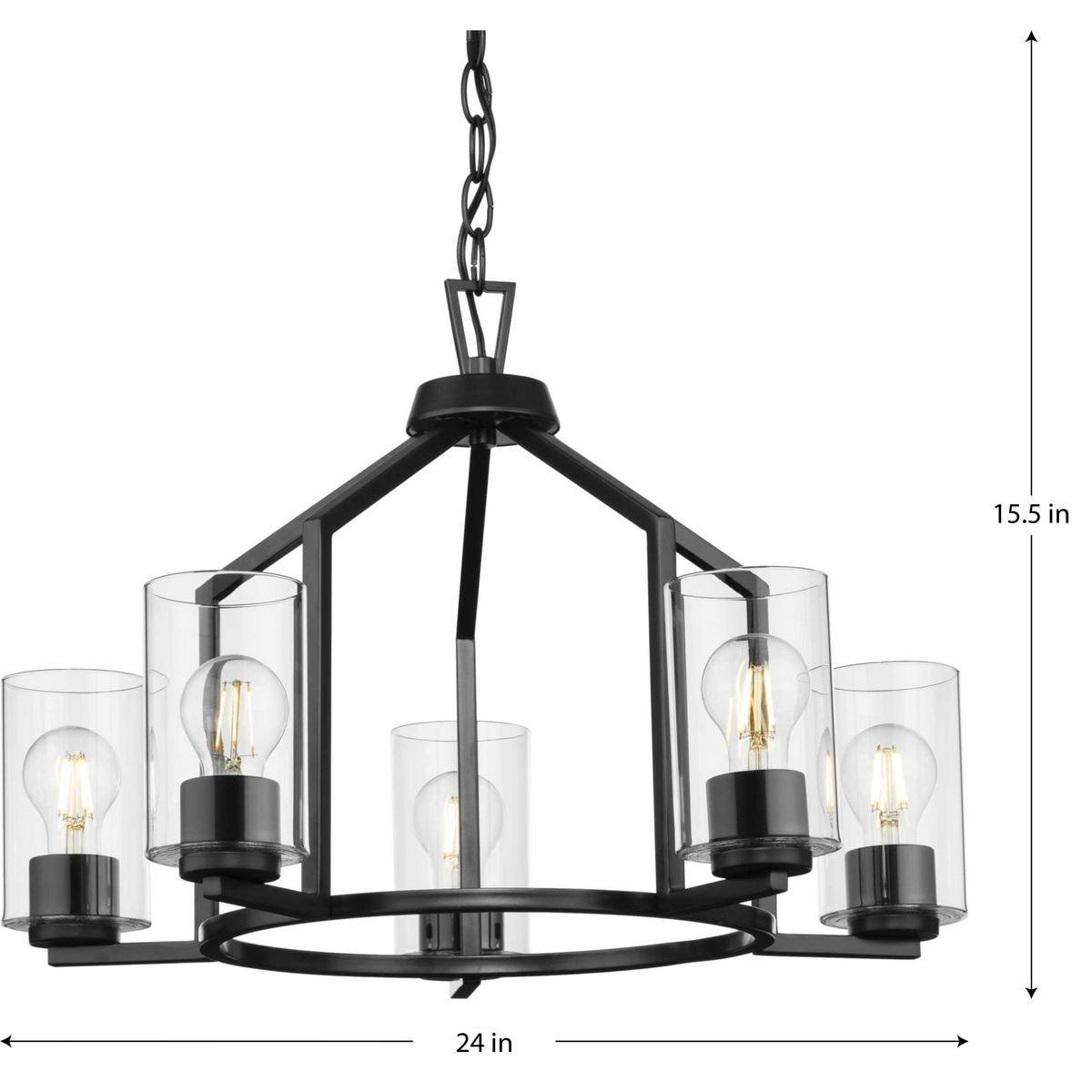 Progress Lighting Goodwin 5-Light Chandelier, Matte Black, Clear Glass Shades