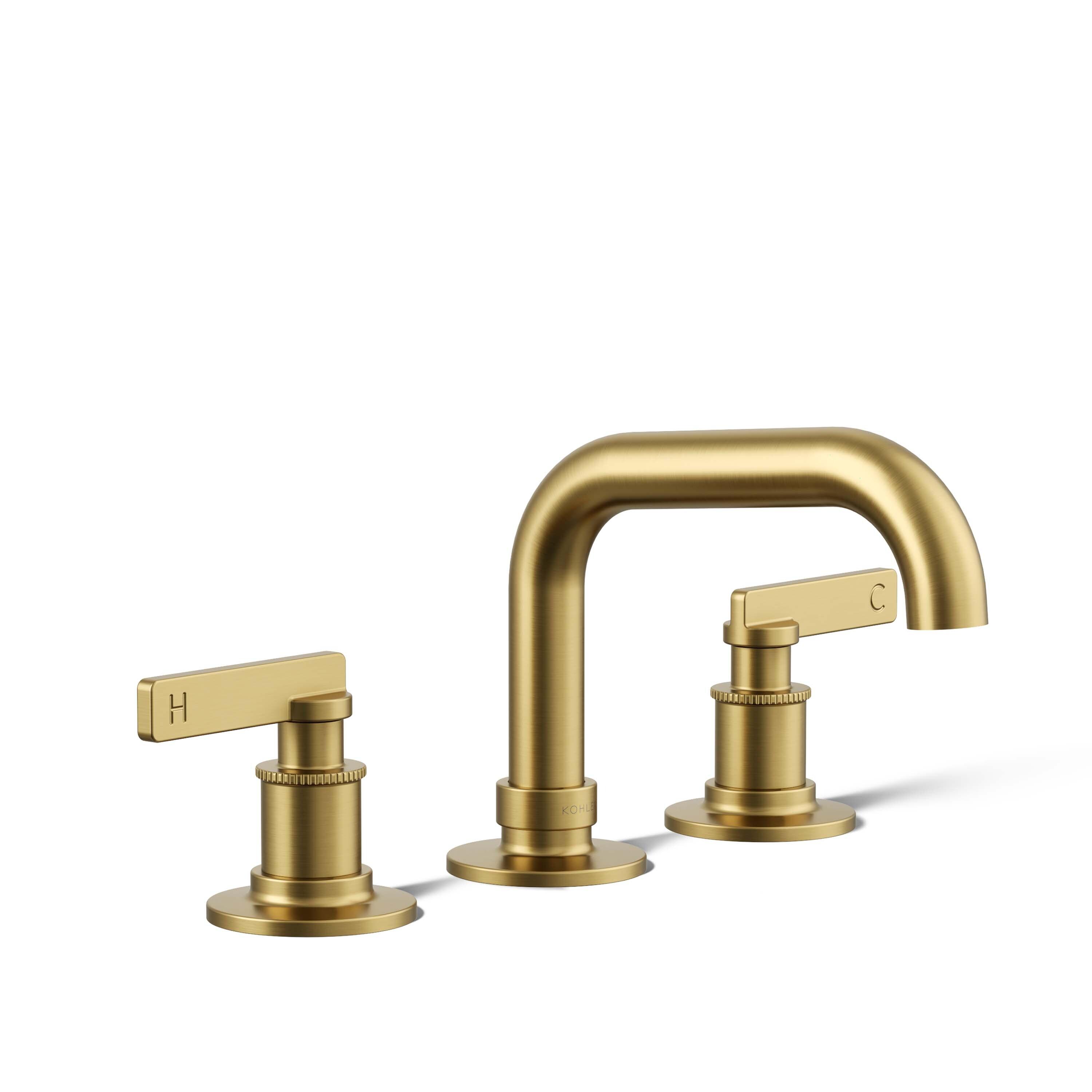 Vibrant Brushed Moderne Brass Widespread Bathroom Sink Faucet