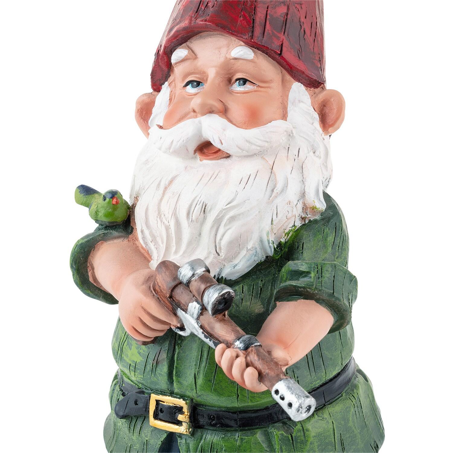 11" Polyresin Hunting Shirt Garden Gnome Statue Green - Alpine Corporation: Weatherproof Outdoor Decor