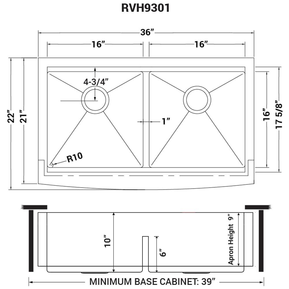 Ruvati RVH9301 Ruvati 36" Apron-front Workstation Low-Divide 50/50 Farmhouse Kitchen Sink Stainless Steel