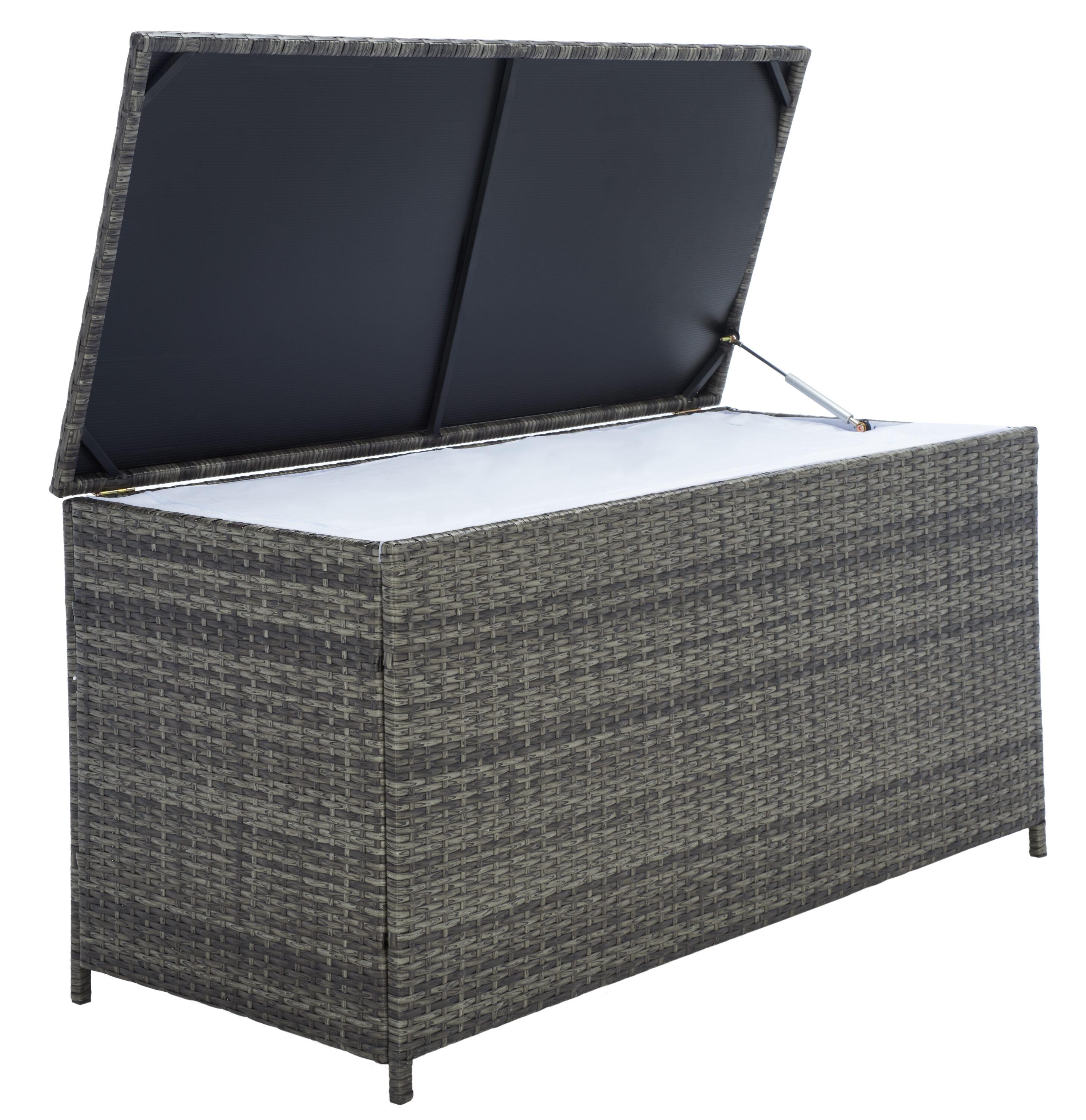 Oliveira Outdoor Cushion Deck Box - Grey Brown/White Cushion - Safavieh