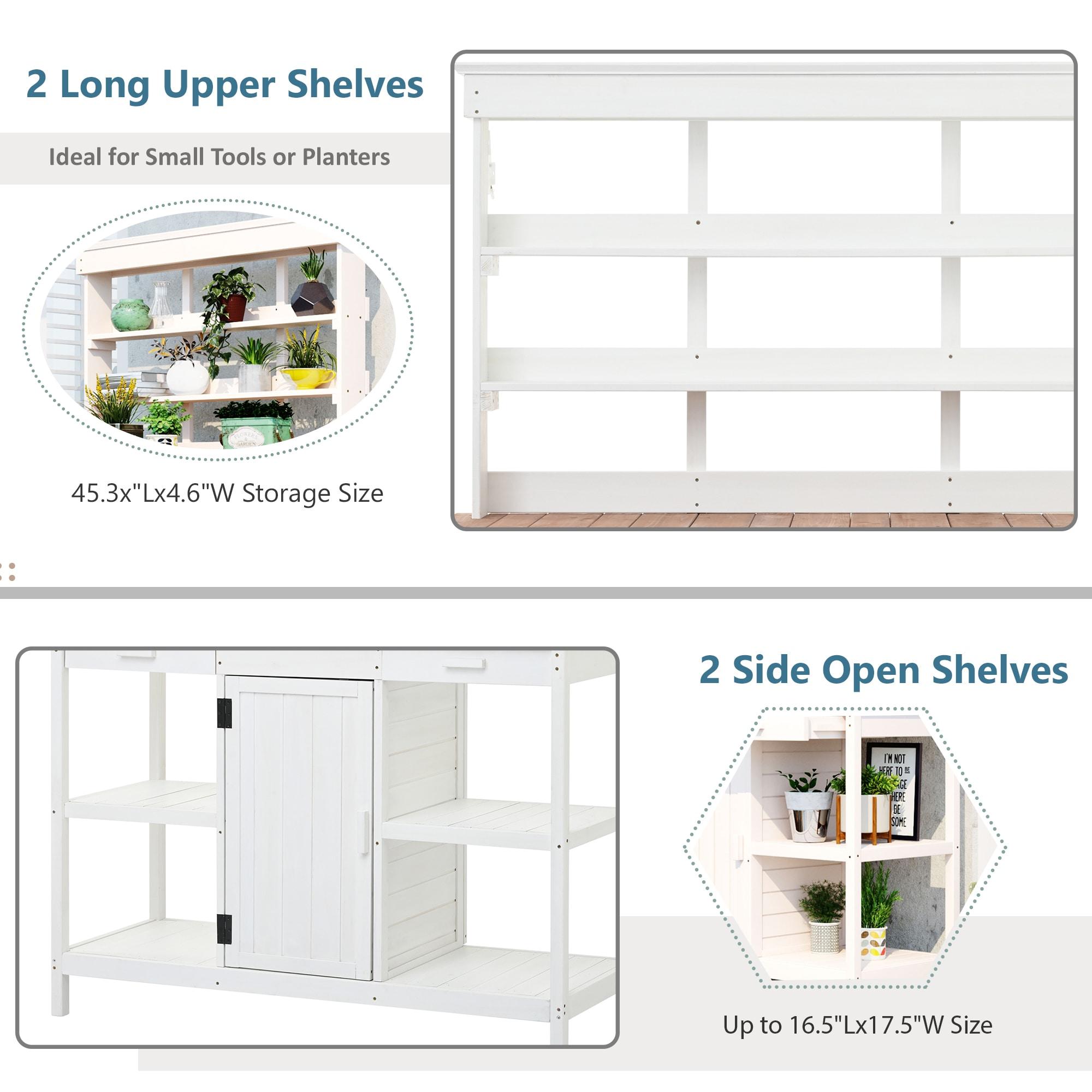 Large White Fir Wood Outdoor Potting Bench with Drawers