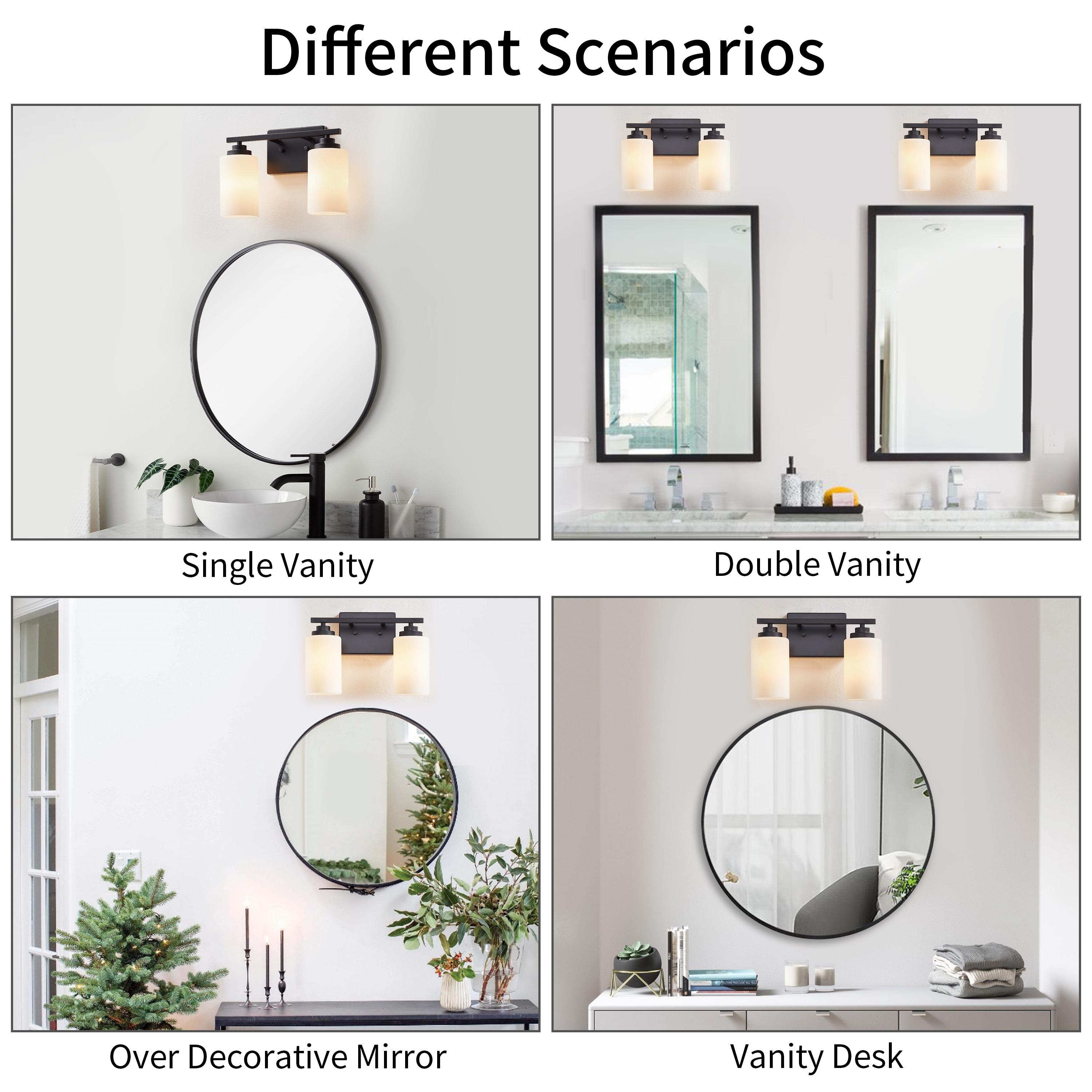 KAWOTI 2-Light Dimmable Bathroom Vanity Light with Frosted White Glass Black