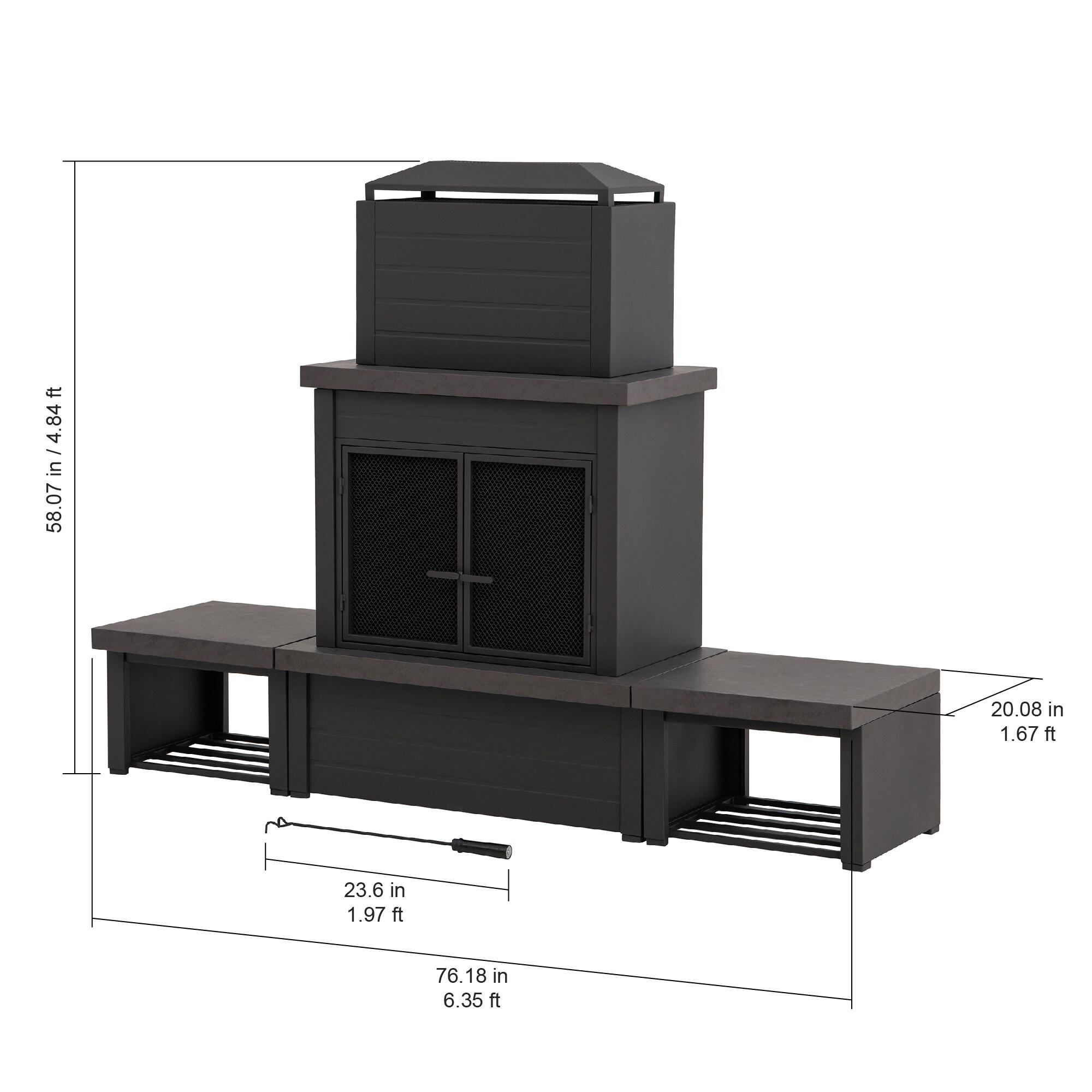 Matte Black Steel Wood-Burning Outdoor Fireplace with Chimney