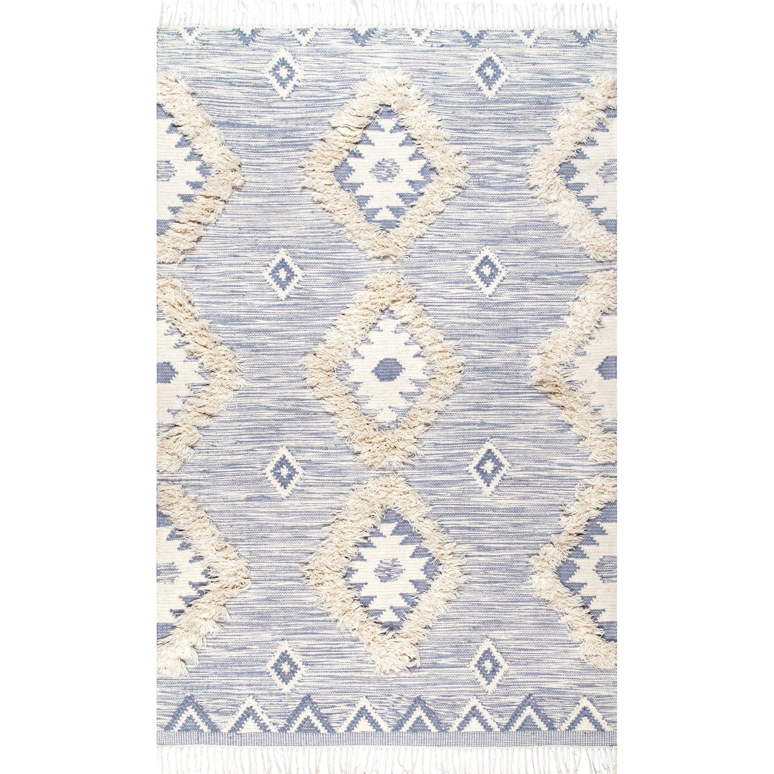 Nuloom Savannah Geometric 5x8 Wool Indoor Area Rug for Living Room Bedroom Dining Room Kitchen, Blue