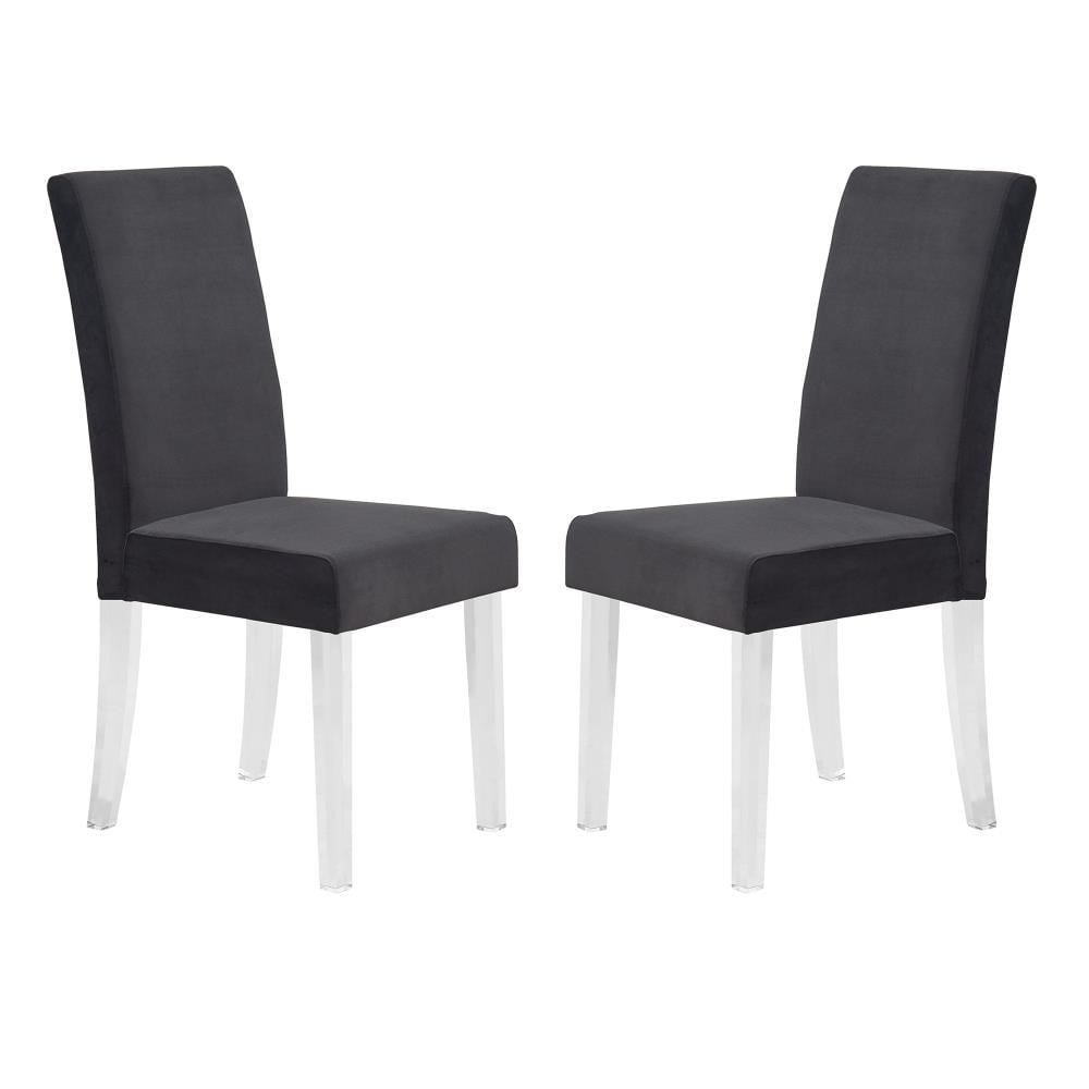 Black Velvet High Back Upholstered Side Chair with Acrylic Legs
