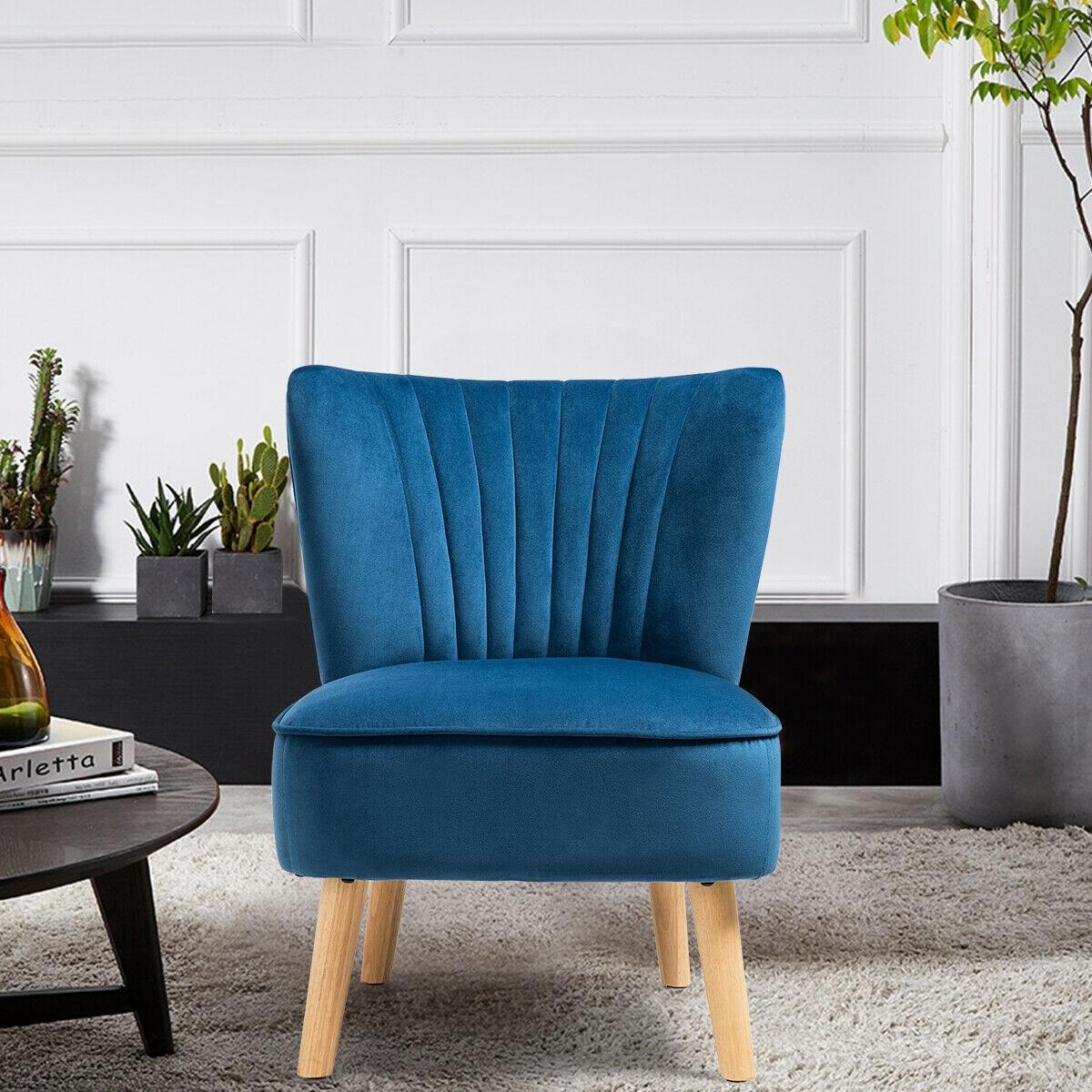 Costway Armless Accent Chair Modern Velvet Leisure Chair Single Upholstered Blue