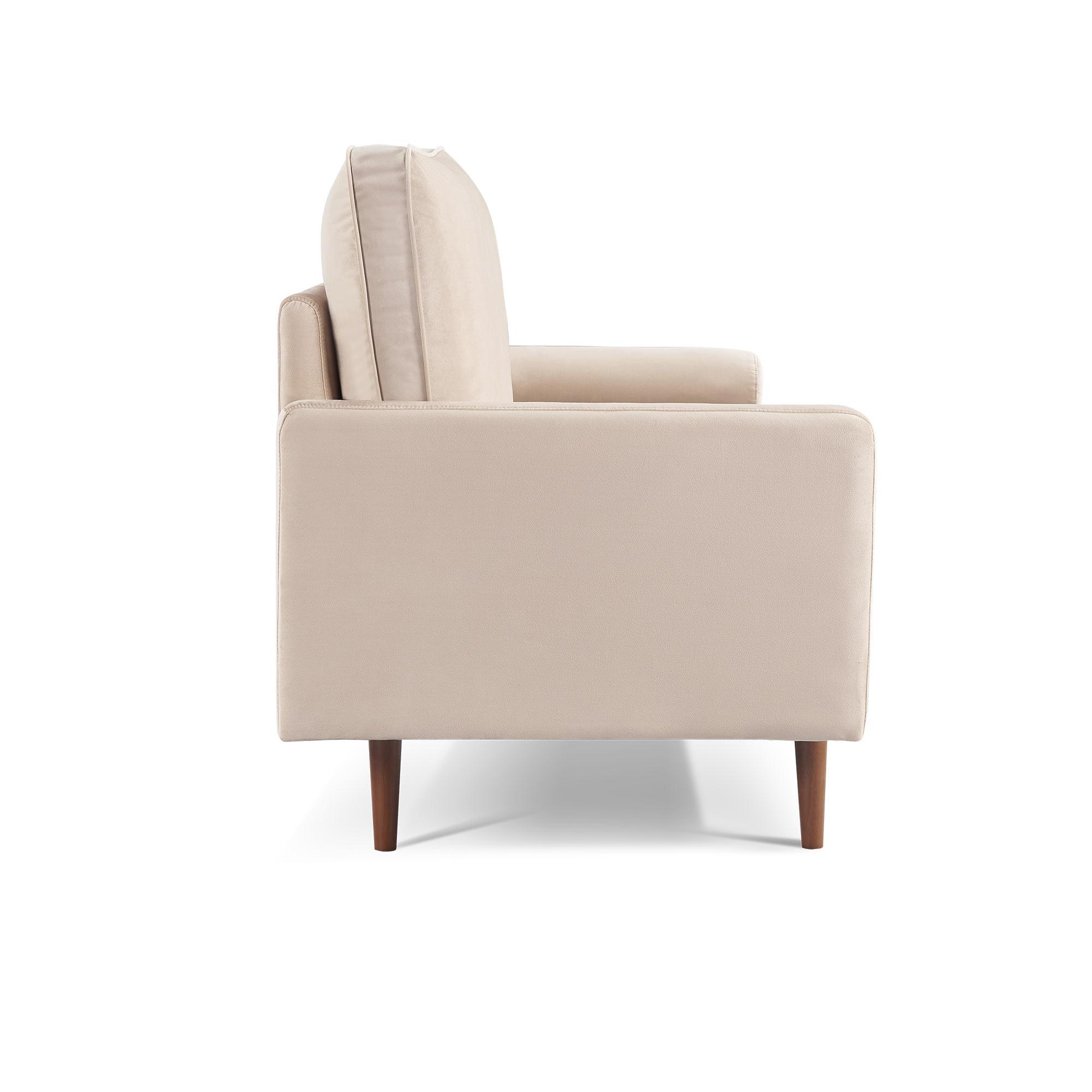 57 Inch Wide Upholstered Two Cushion Loveseat w/ Bolster Pillows in Beige Velvet