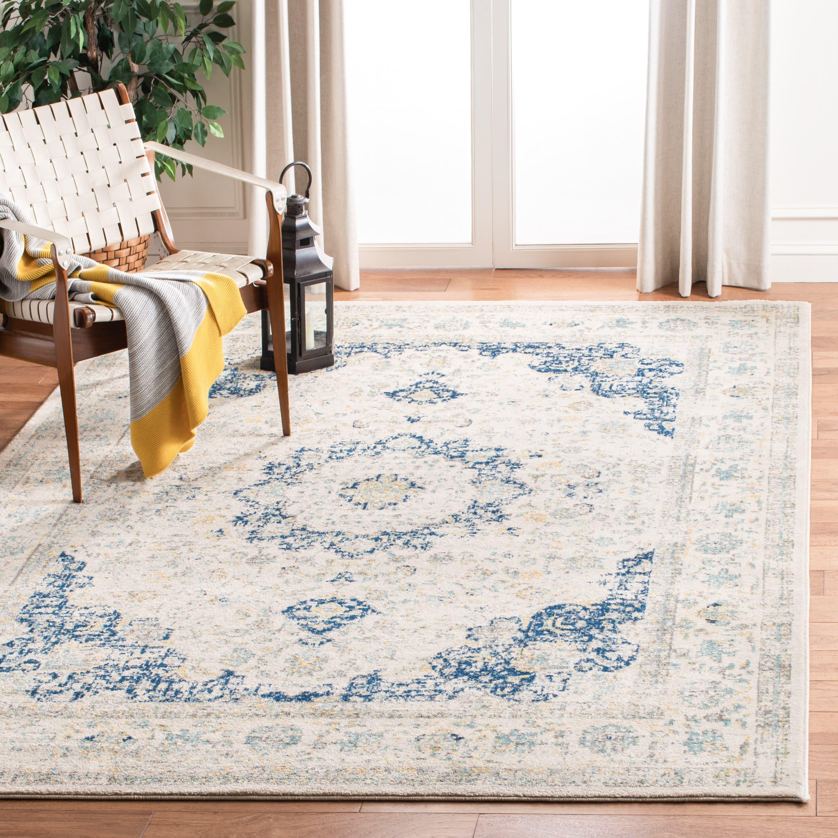 Evoke EVK220 Power Loomed Area Rug - Ivory/Blue - 5'3"x5'3" - Safavieh.