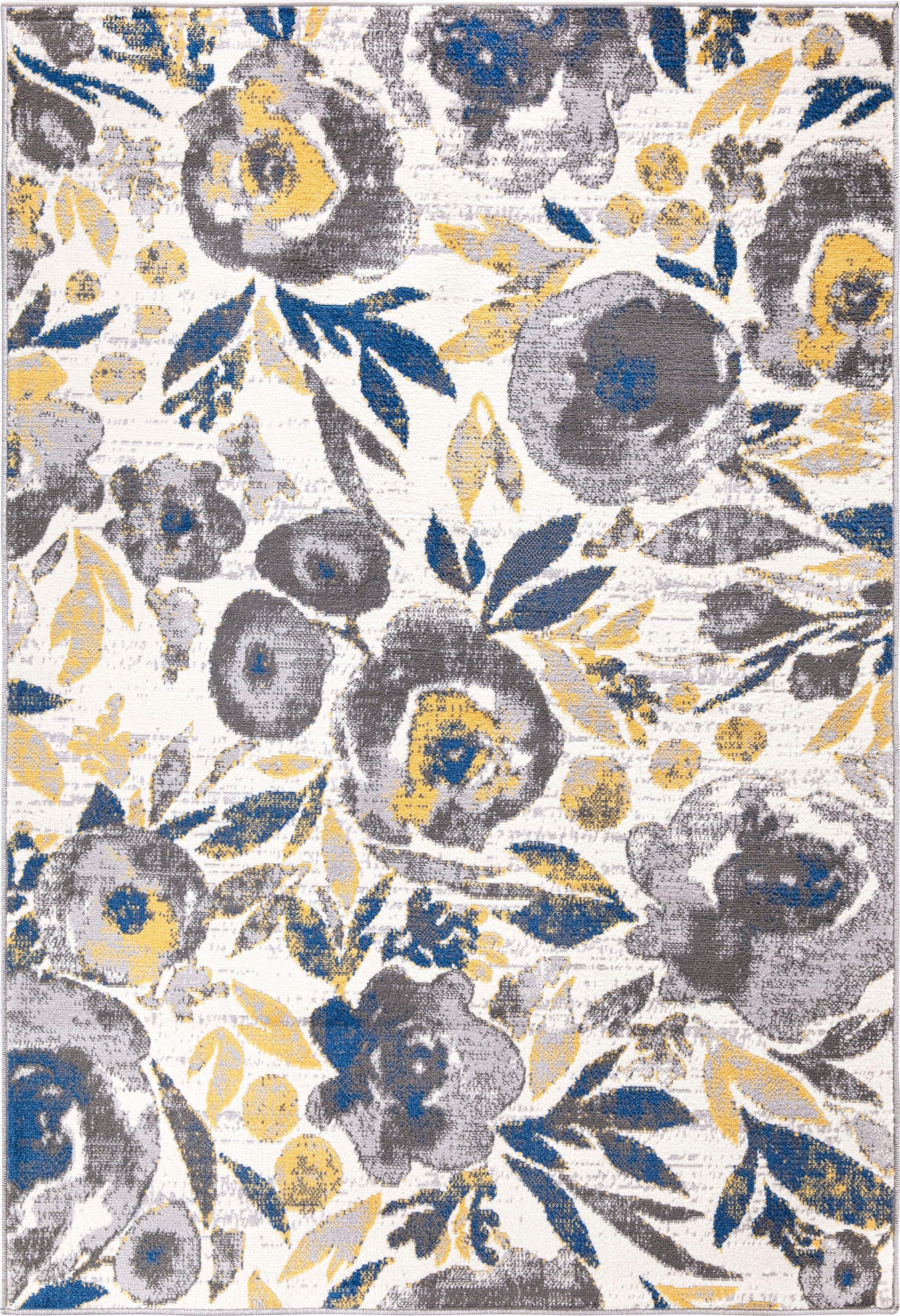 World Rug Gallery Vintage Modern Floral Area Rug - Cream 5' x 7':  Low Pile,  Stain-Resistant,  Machine Made,  Indoor Use