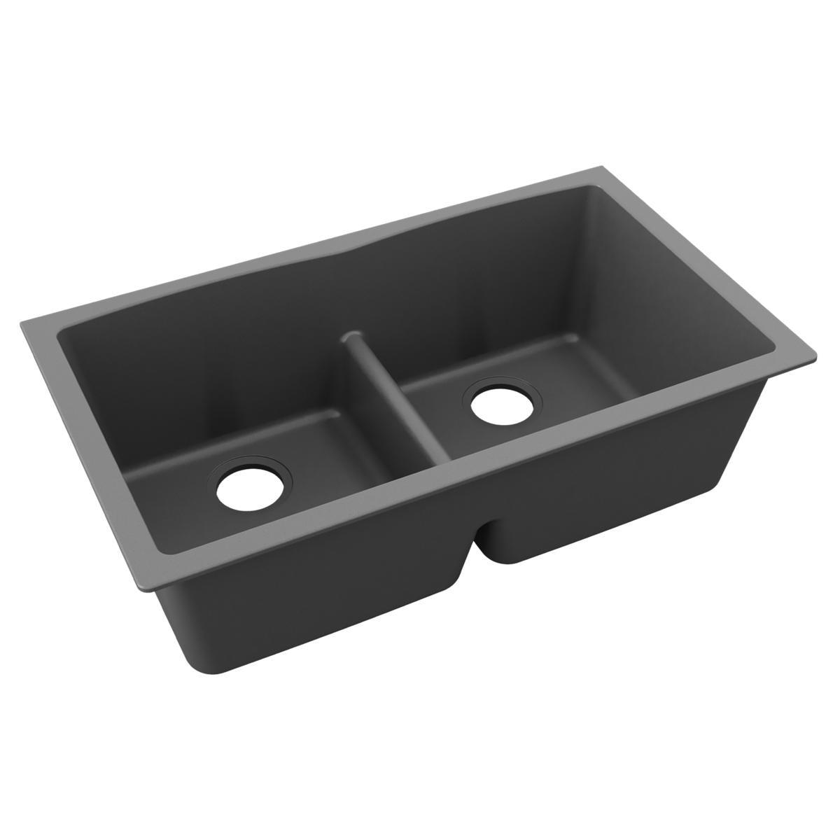 Elkay Quartz Classic 33" x 19" x 10" Double Bowl Undermount Sink with Aqua Divide, Matte Black