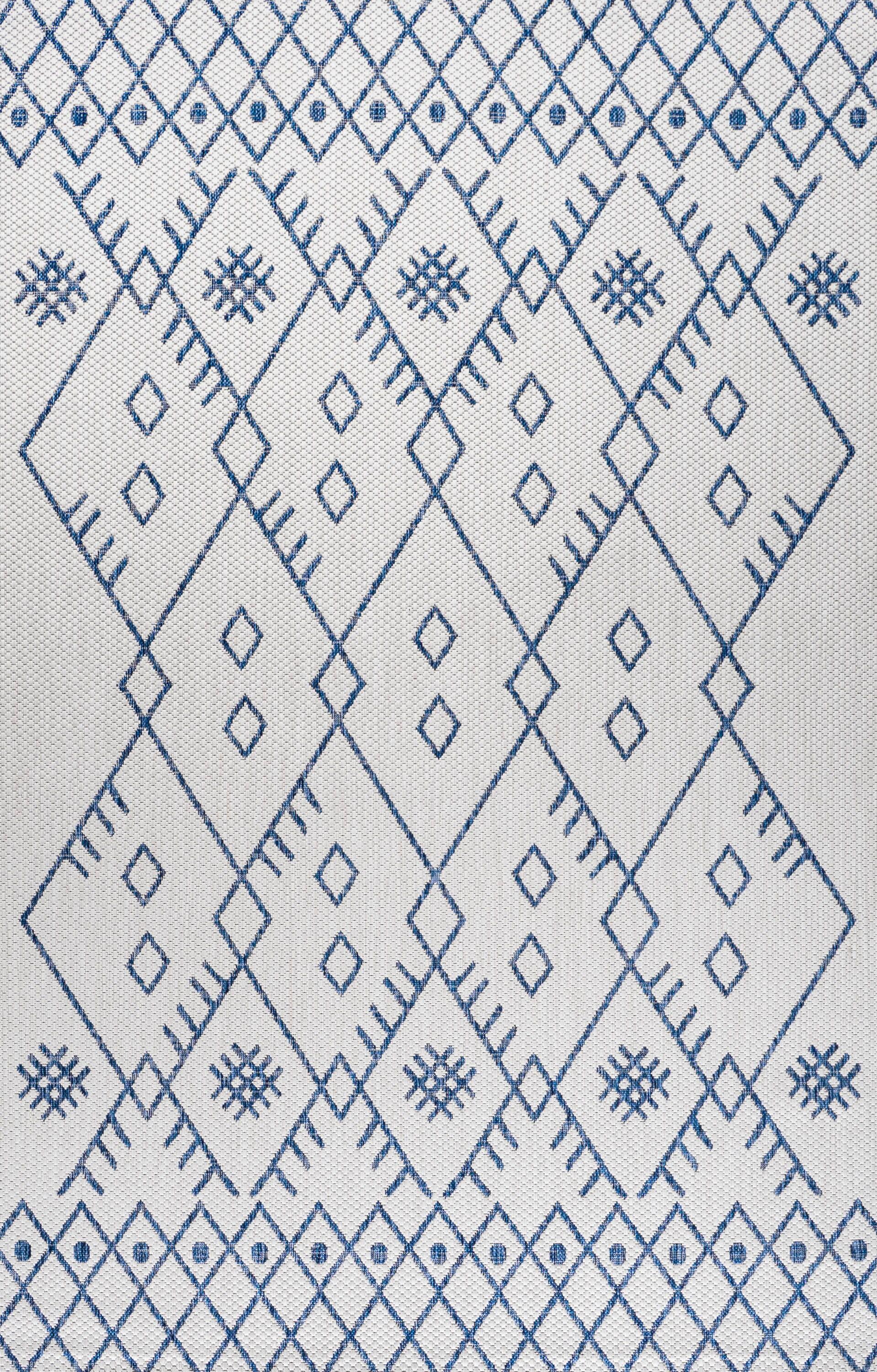4'x6' Boho Moroccan Indoor/Outdoor Area Rug, Ivory/Navy - JONATHAN Y