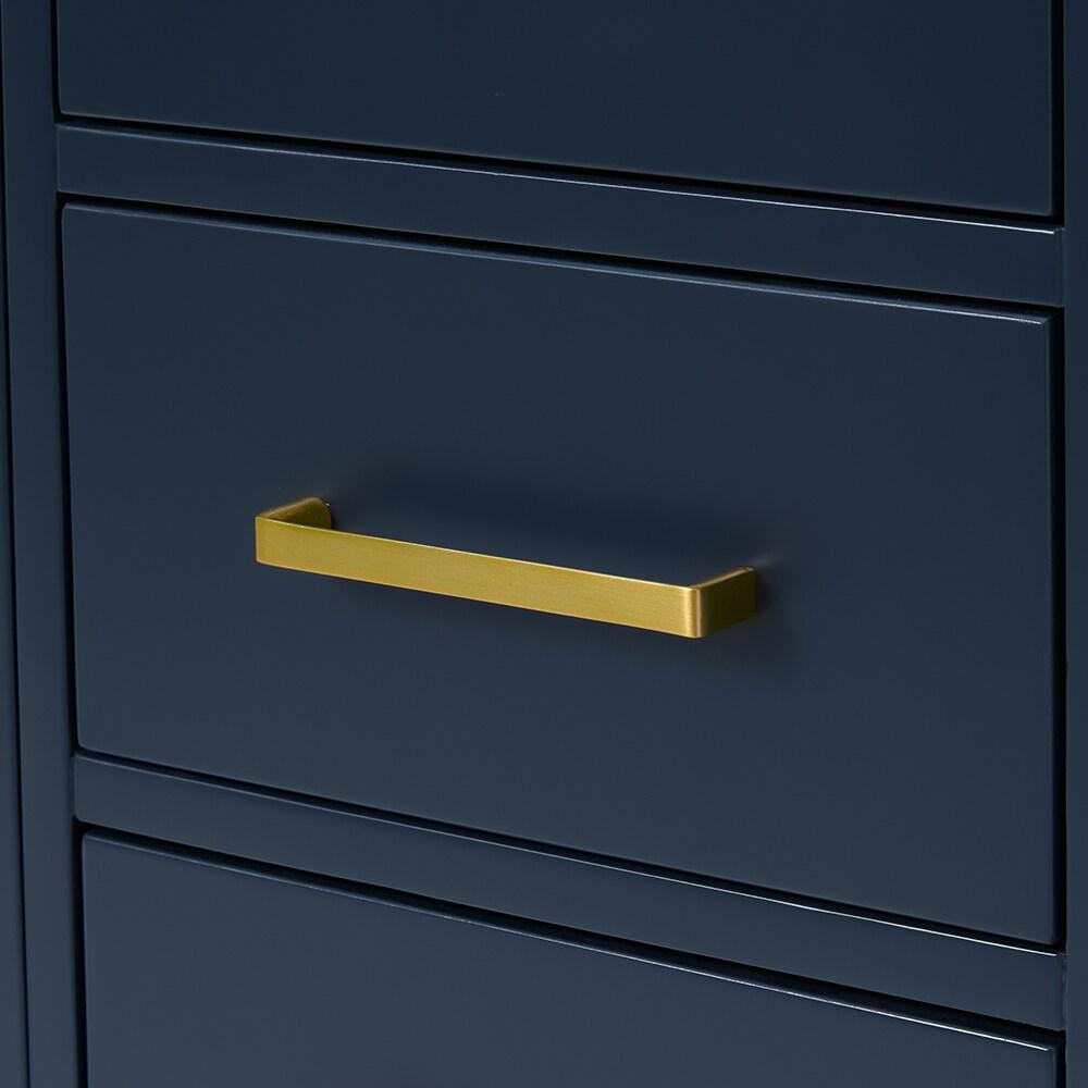 ARIEL 49" Bathroom Vanity with 1.5" Edge Pure White Quartz Countertop & Backsplash, Center Rectangular Sink, 2 Soft Closing Doors, 9 Full Extension Dovetail Drawers, Brushed Nickel - Midnight Blue