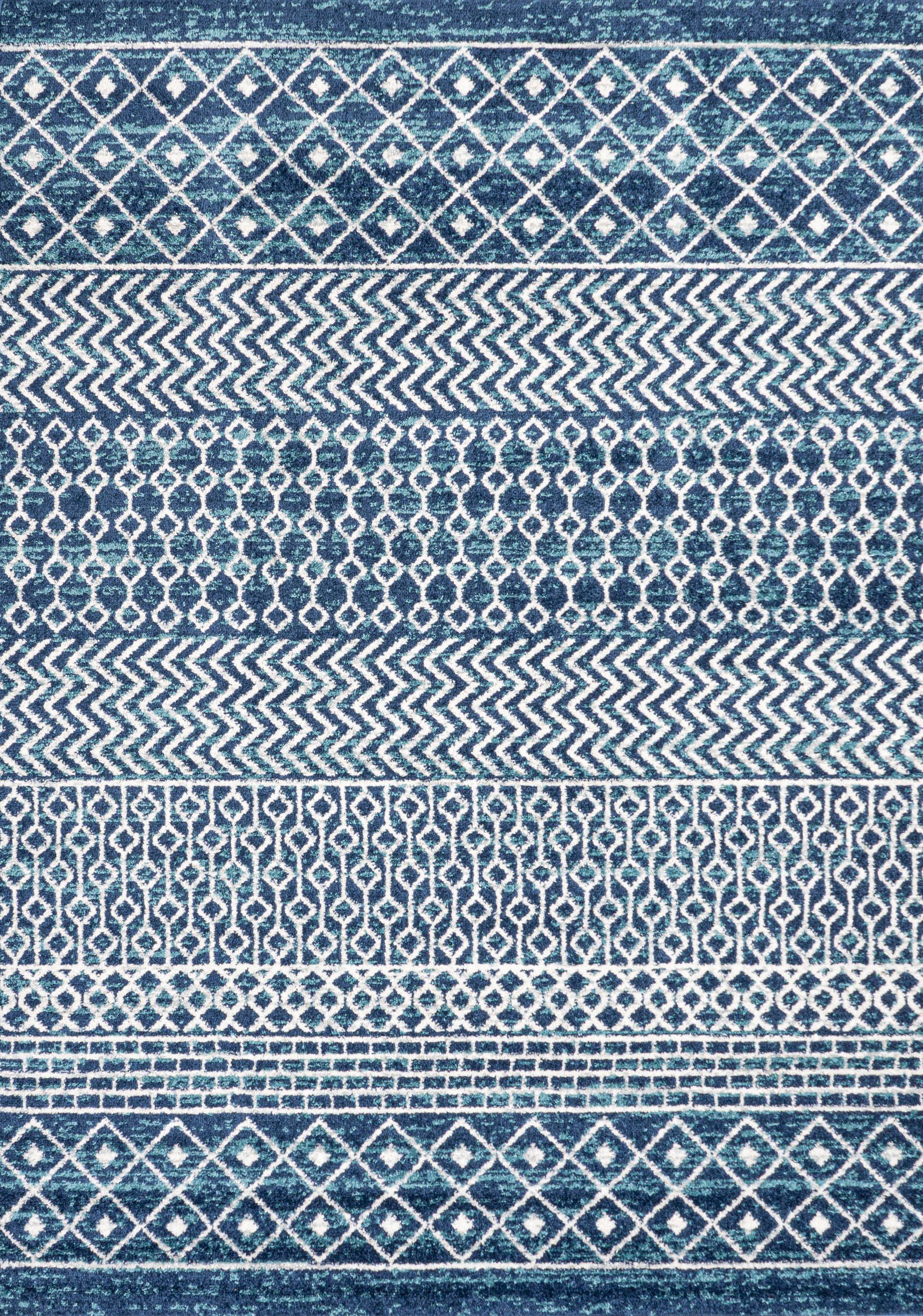 5' x 8' Arta Moroccan Vintage Geometric Rug Area Rug, Navy/Cream - JONATHAN Y