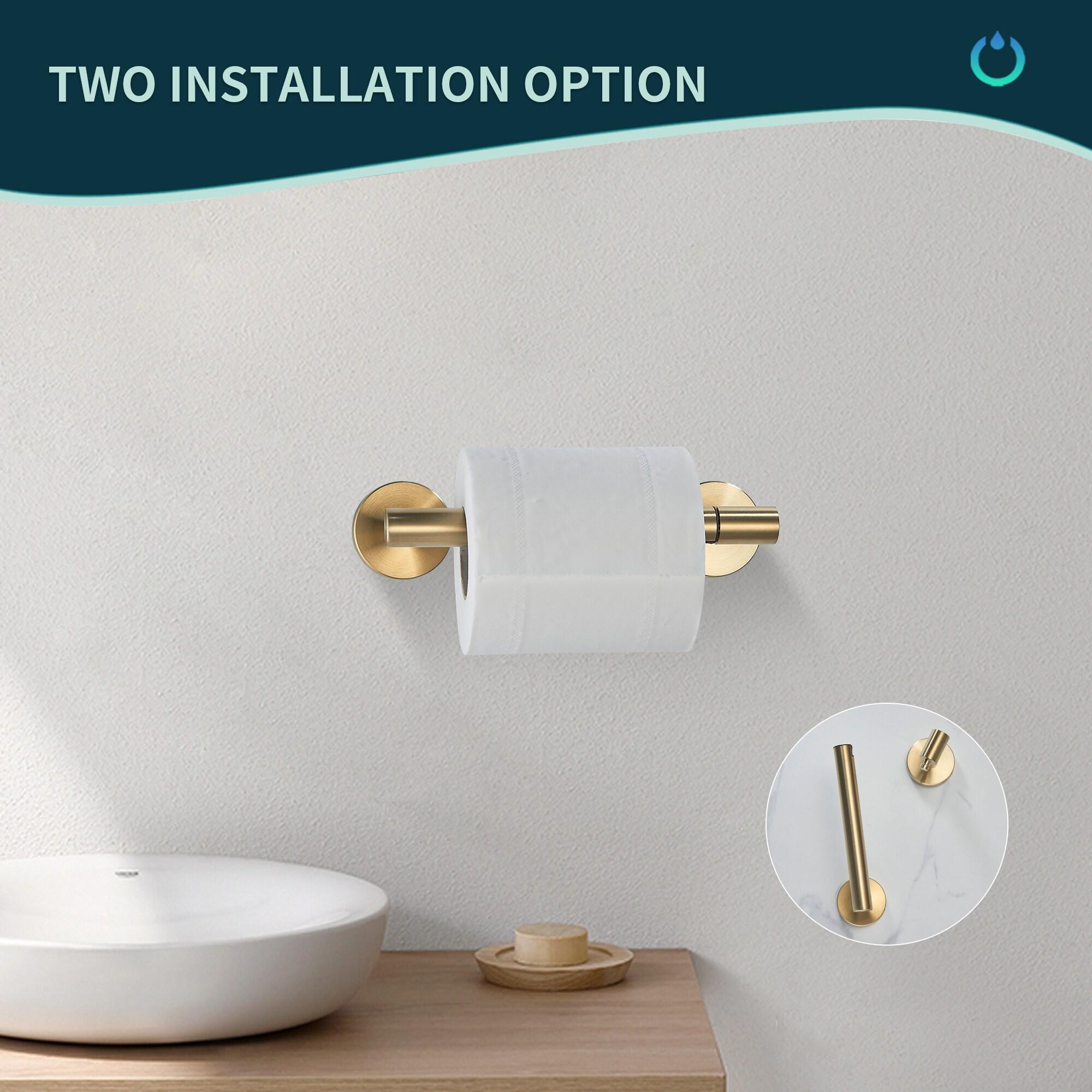 MOGFCT Toilet Paper Holder Brushed Gold Wall Mounted, Double Post Pivoting Toilet Paper Holder SUS 304 Stainless Steel Bathroom