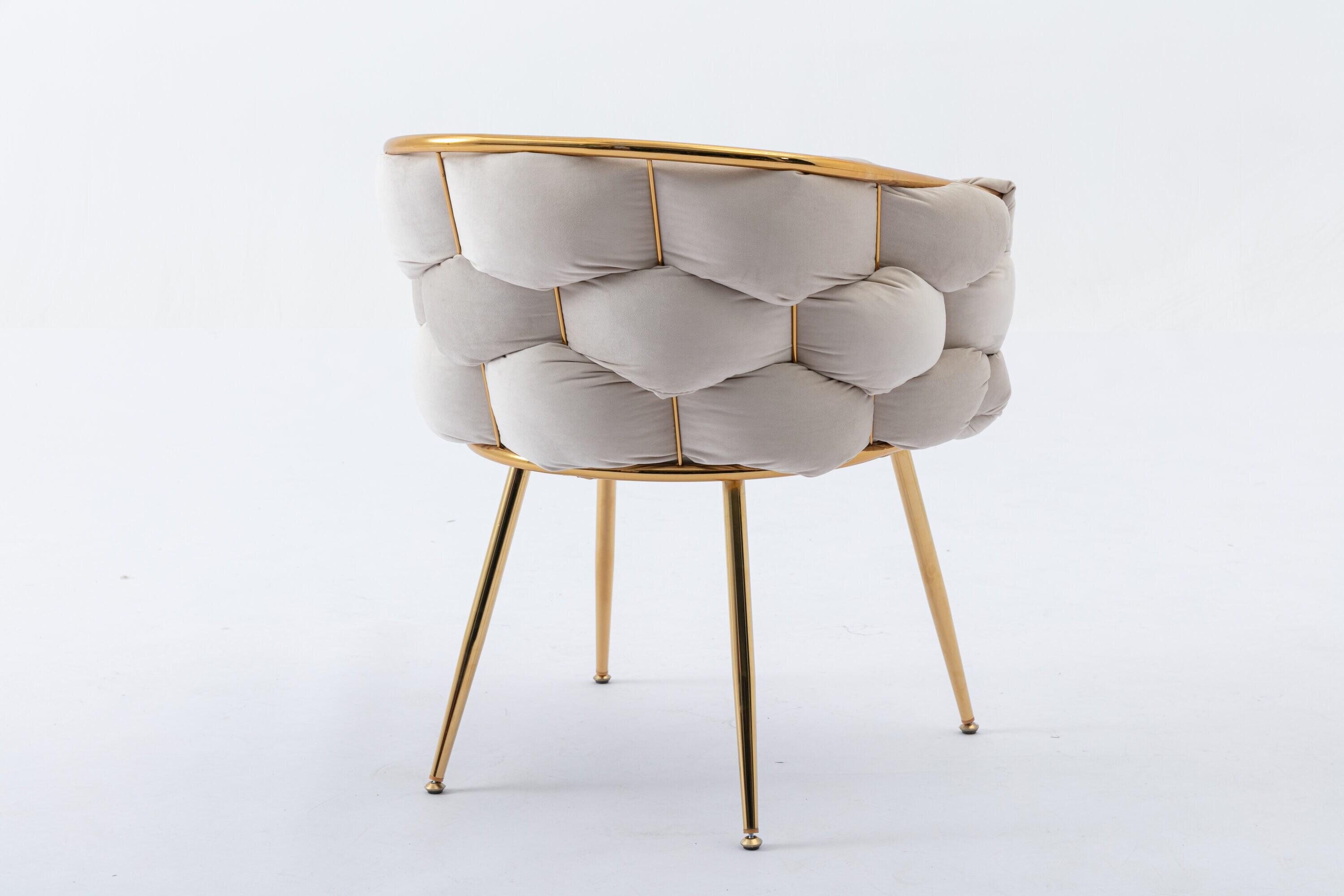 1 PC Modern Velvet Upholstered Accent Chair with Curved Tufted Backrest, Beige-ModernLuxe