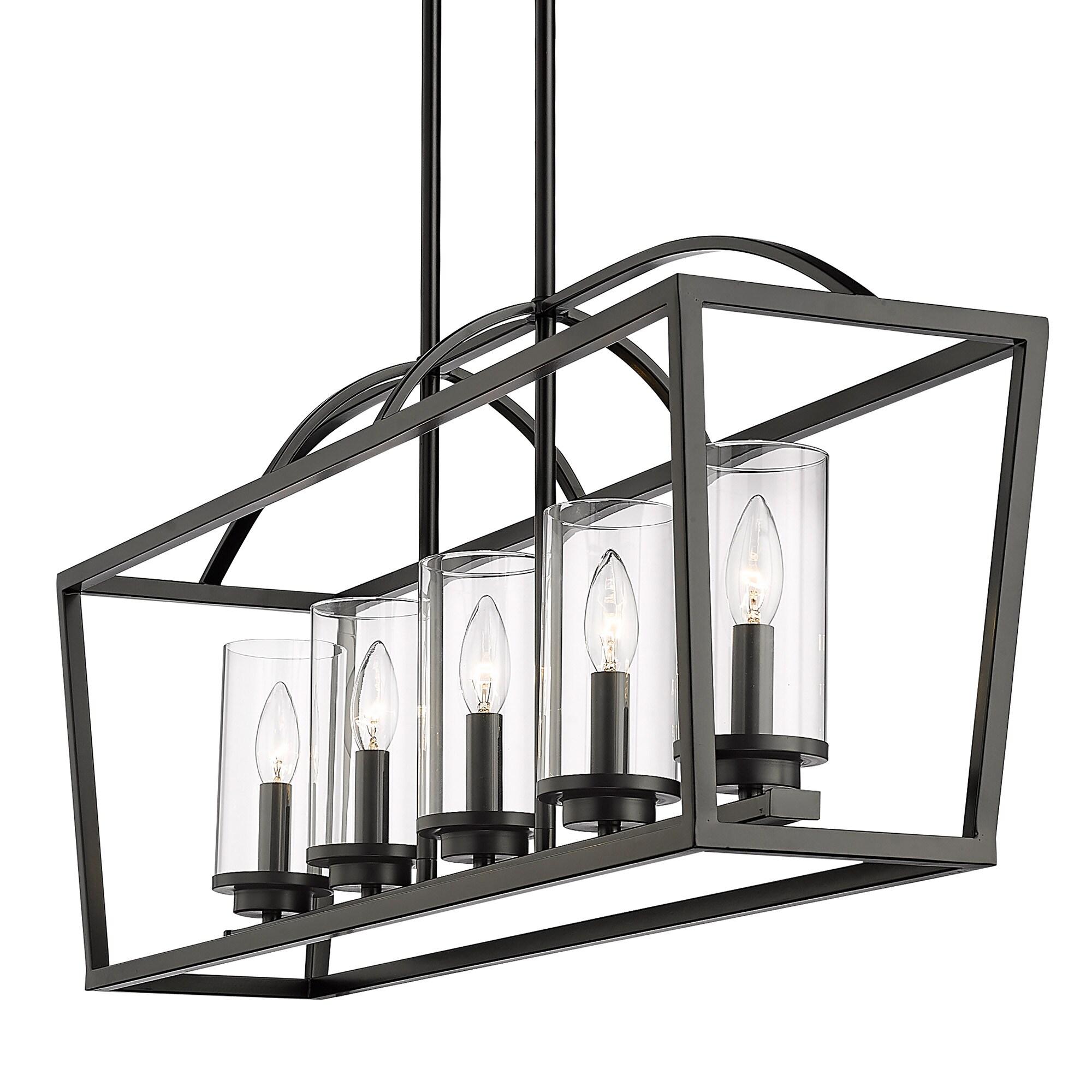 Golden Lighting Mercer 5-Light Linear Pendant in Matte Black with Clear Glass