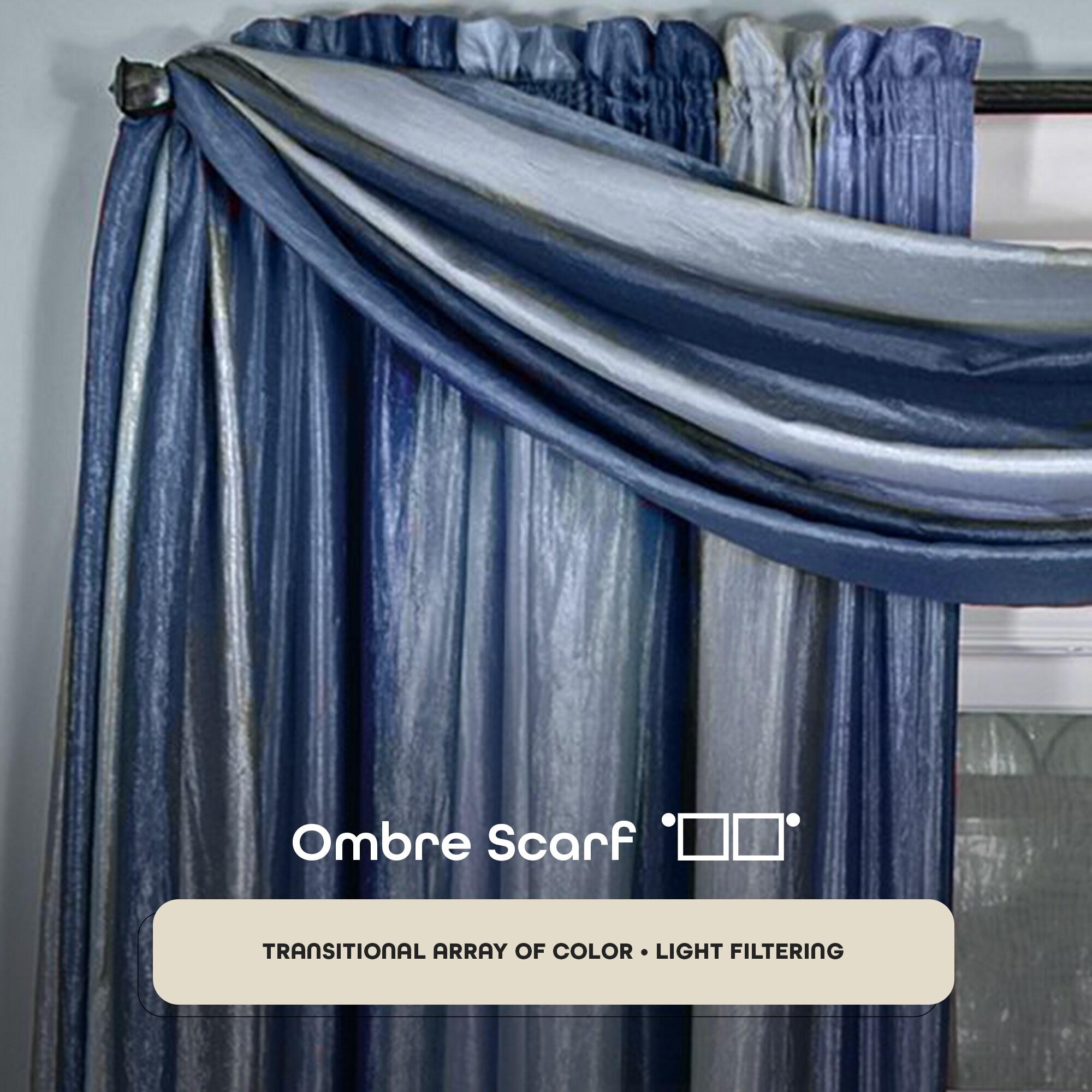 Kate Aurora Royal Ombre Crushed Semi Sheer Single Window Scarf Treatment - 50 in. W x 144 in. L, Blue