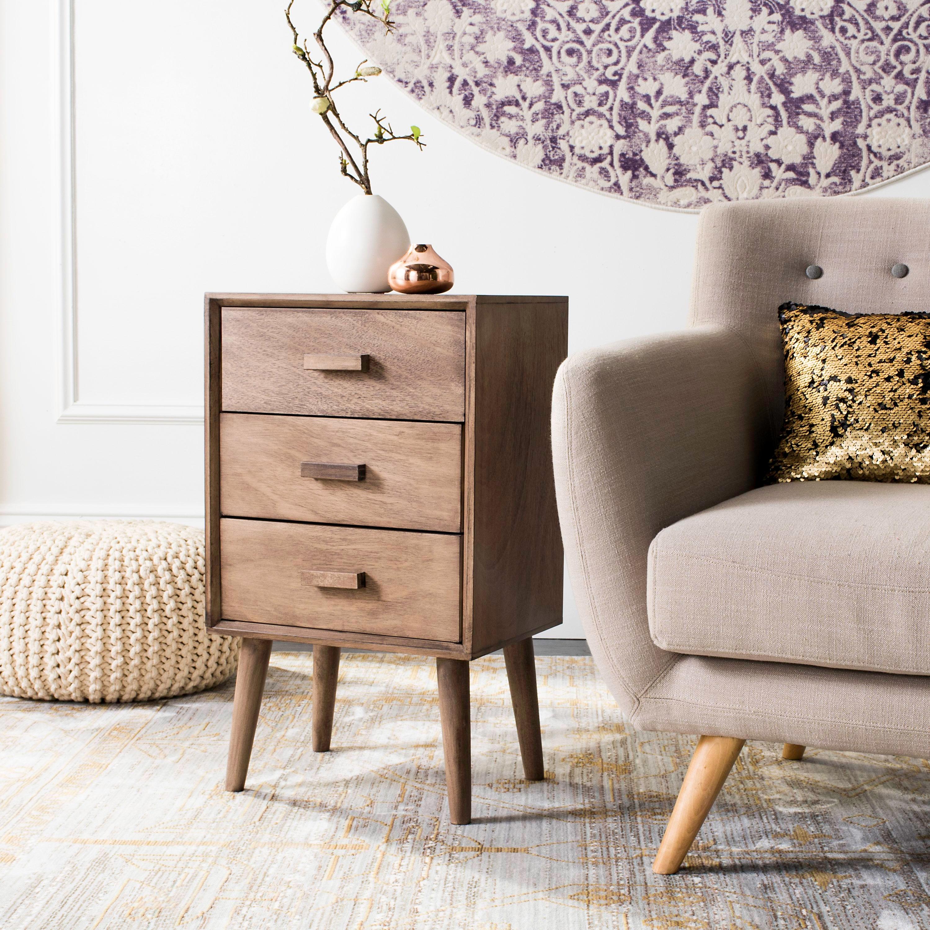 Pomona 3 Drawer Accent Table - Light Brown - Safavieh.