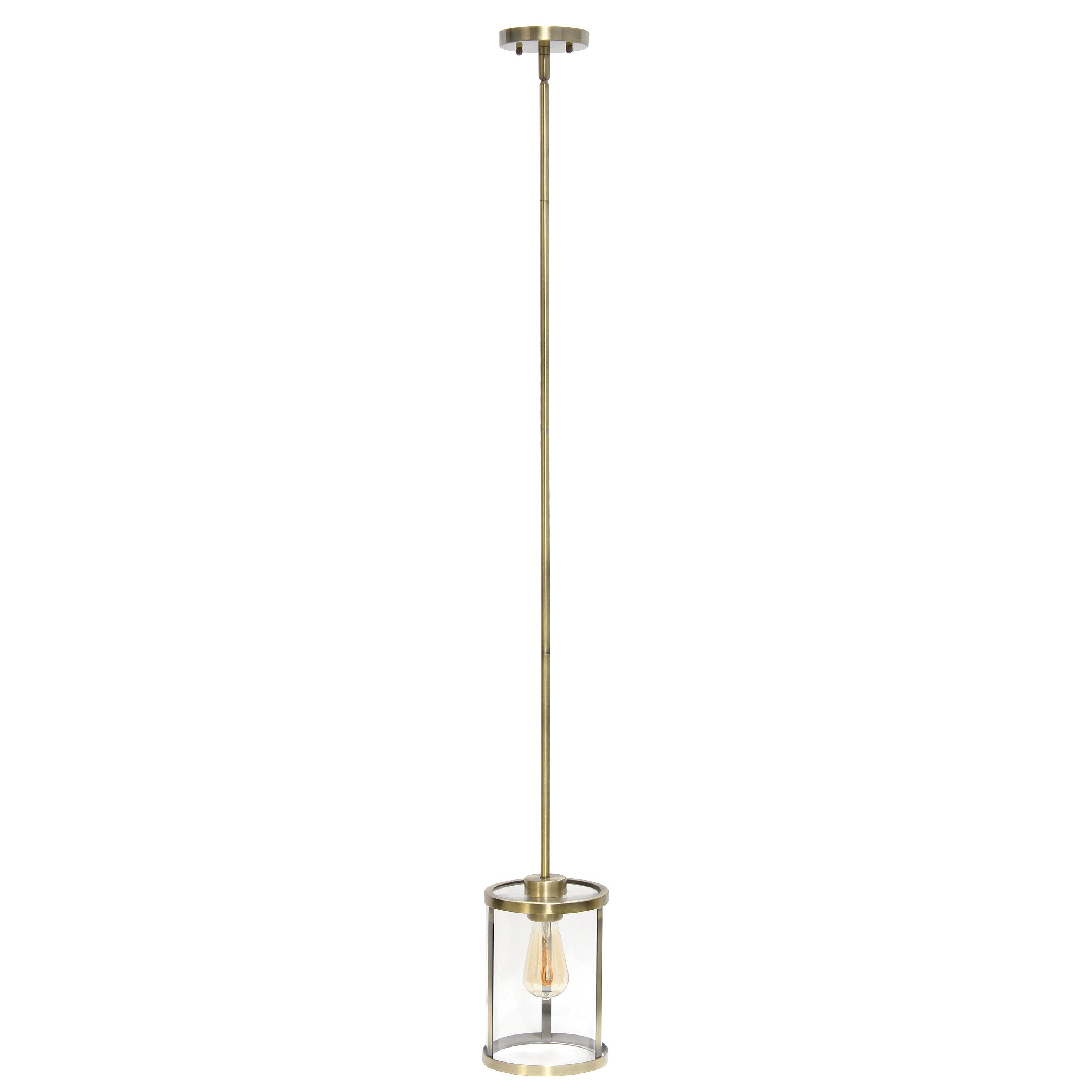 1-Light 9.25" Modern Farmhouse Adjustable Hanging Cylindrical Clear Glass Pendant Fixture with Metal Accent - Lalia Home