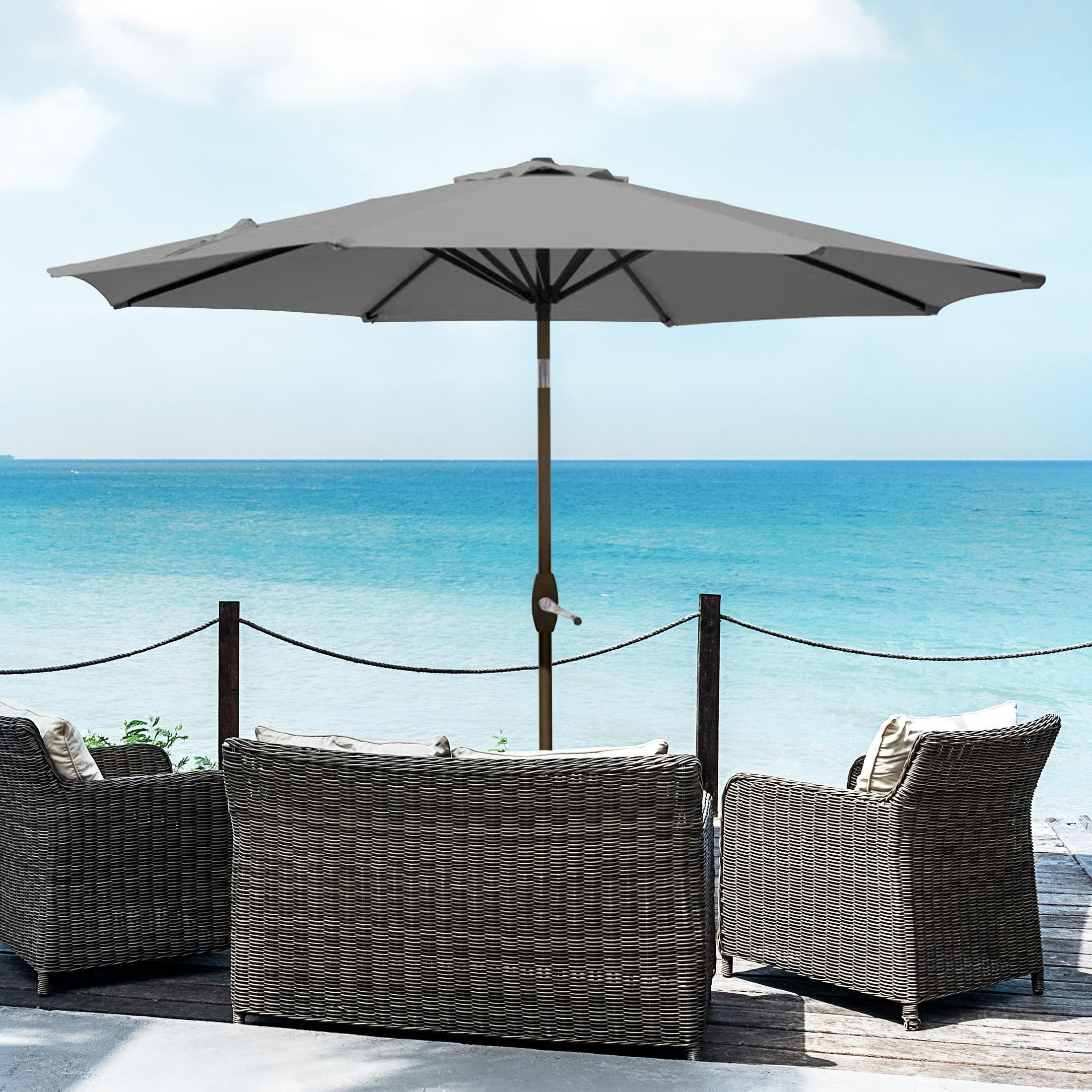 Westin Outdoor 9 Ft Market Patio Umbrella with Round Resin Base for Outdoor Garden UV Water Weather Resistant, Gray