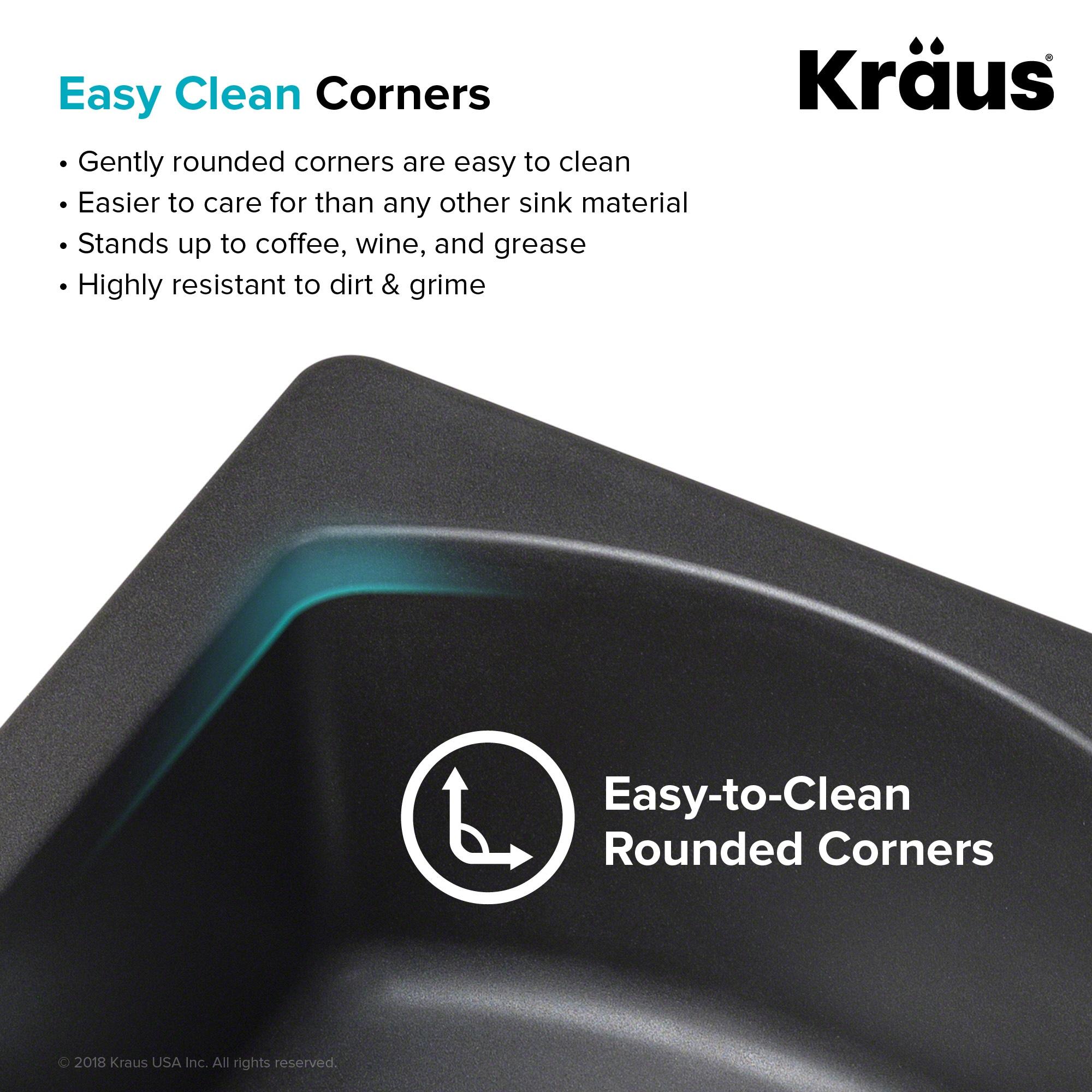 Kraus Quarza 25 Dual Mount Single Bowl Granite Kitchen Sink and Strainer in Grey