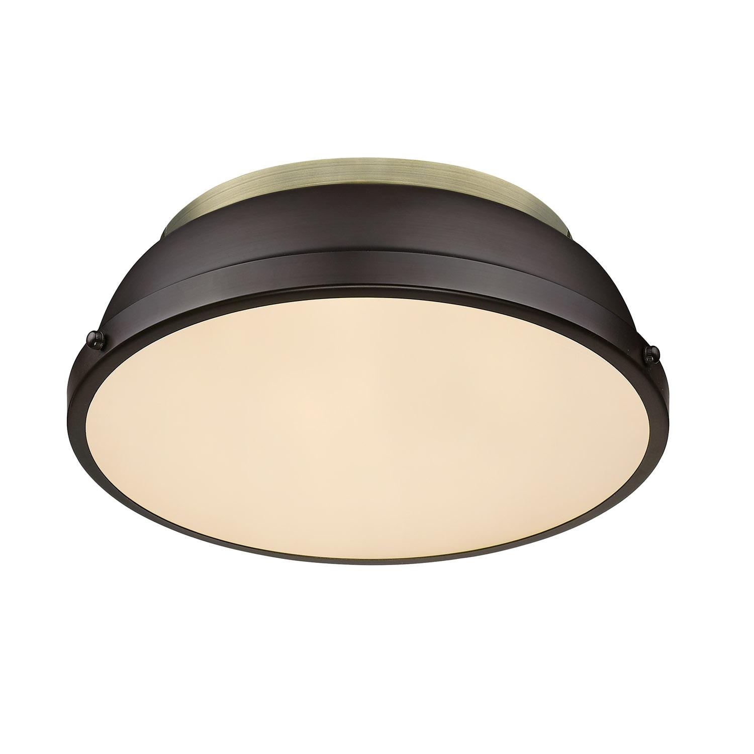 Golden Lighting Duncan 2-Light Flush Mount in Aged Brass with Rubbed Bronze