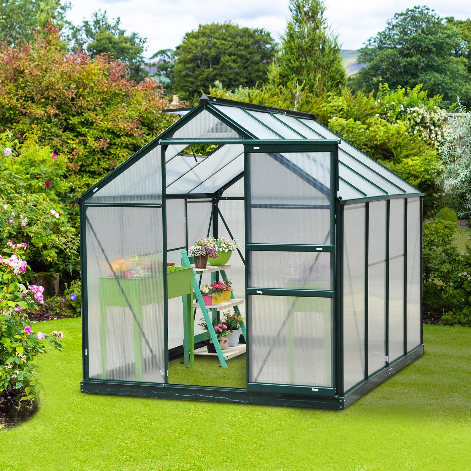 Outsunny 6.2' x 8.3' x 6.6' Polycarbonate Greenhouse, Heavy Duty Outdoor Aluminum Walk-in Green House Kit with Vent & Door for Backyard Garden, Green