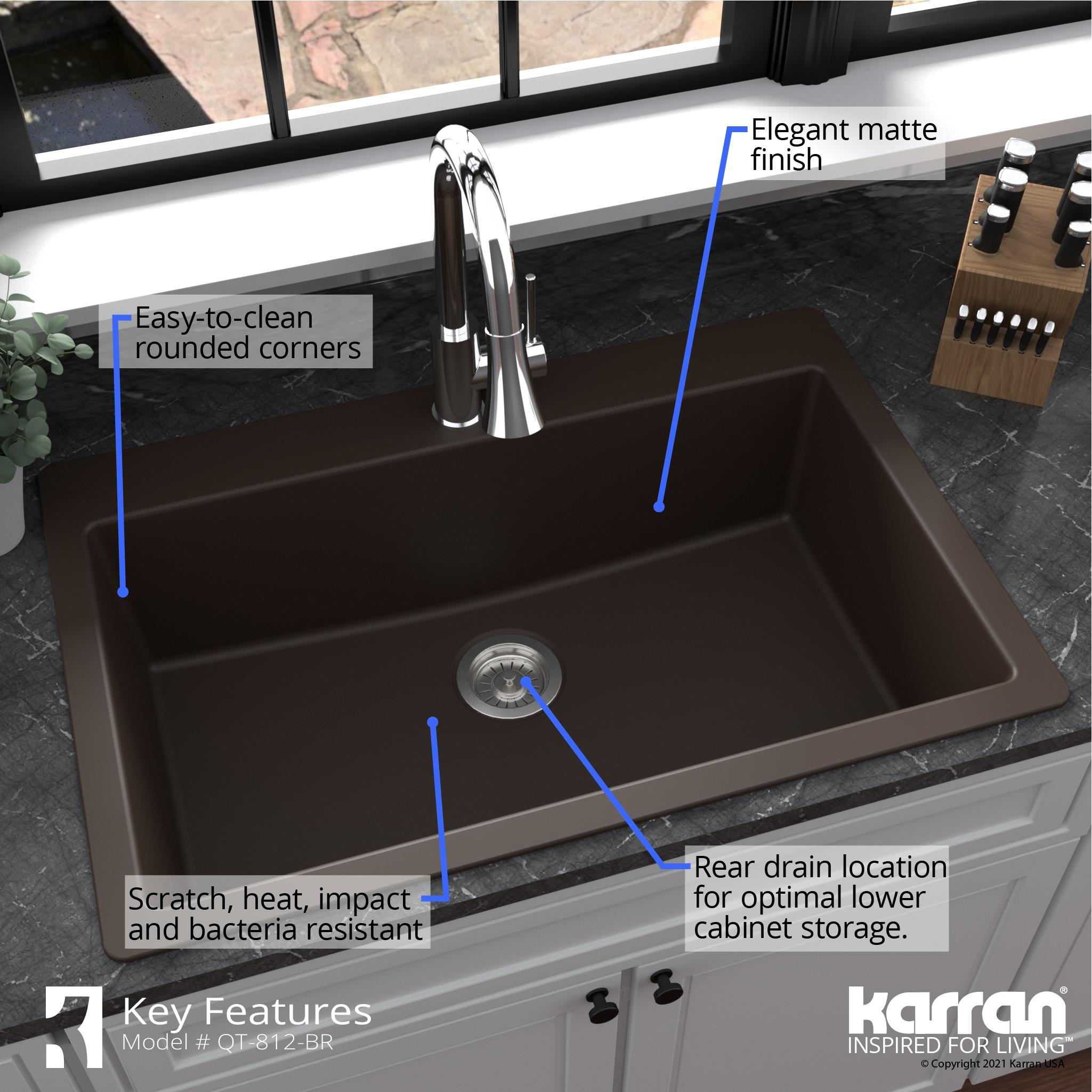 Karran Quartz 33'' X 22'' Large Single Bowl Drop-in Kitchen Sink