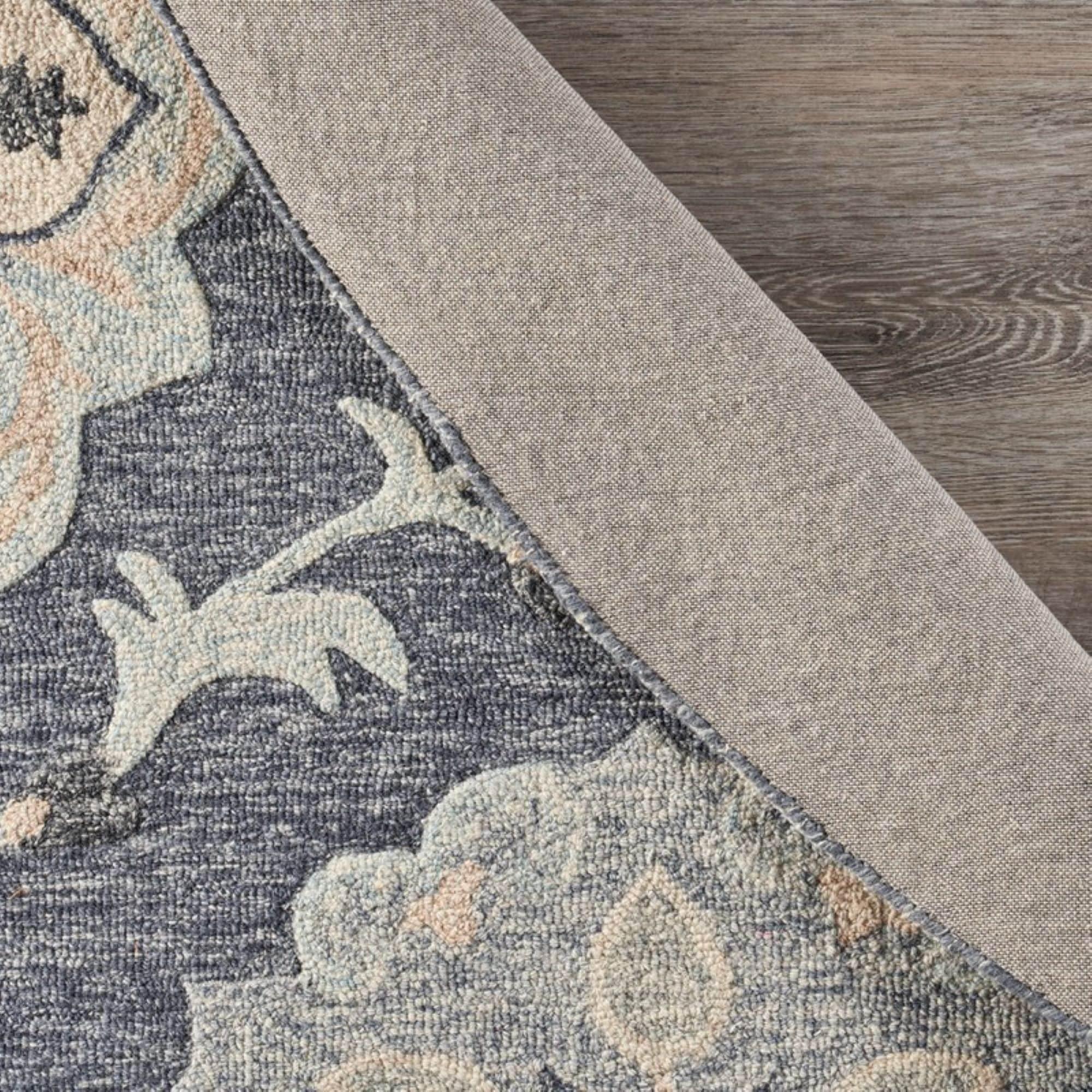 LR Home Aiden 7' x 9' Blue and Gray Floral Wool Indoor Area Rug