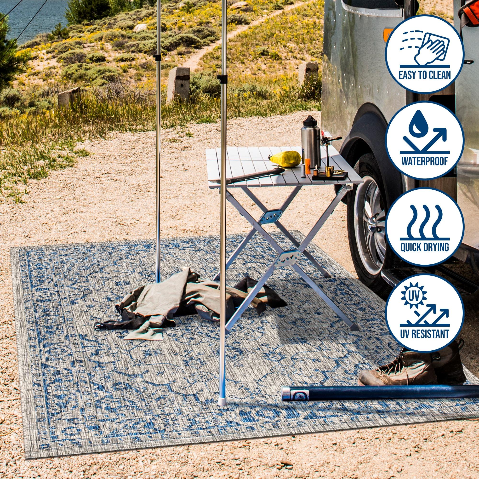 3'x5' Rozetta Boho Medallion Textured Weave Indoor/Outdoor Area Rug, Gray/Navy - JONATHAN Y