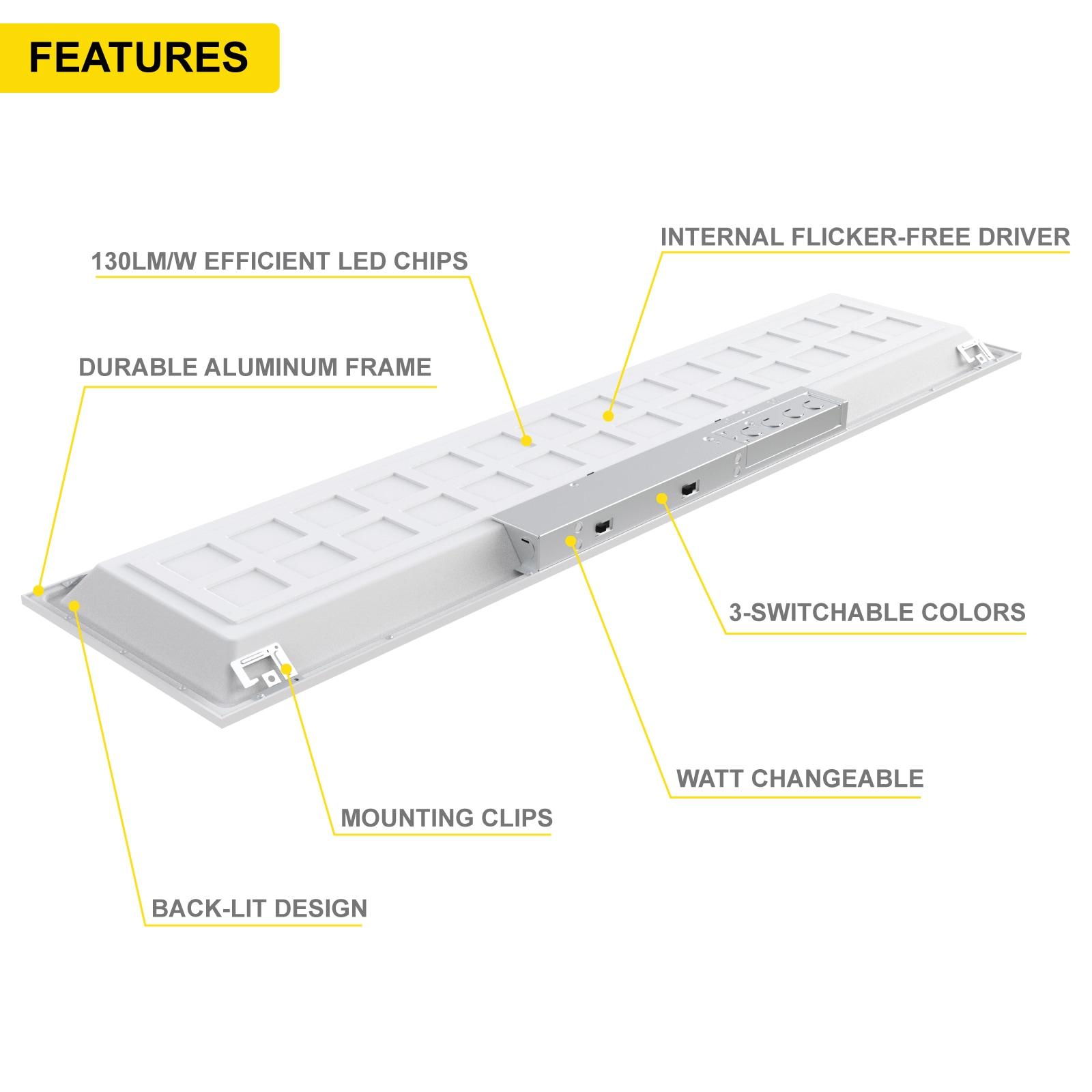 NUWATT 4 Pack 2x2 LED Panel for Drop-in Ceiling, 40W/30W/20W Selectable, 3 Color Select, 3500K/4000K/5000K, Super Bright 4400LM, 0-10V Dimmable Flat Backlit Fixture, 120V-277V, ETL Listed (Set of 4)