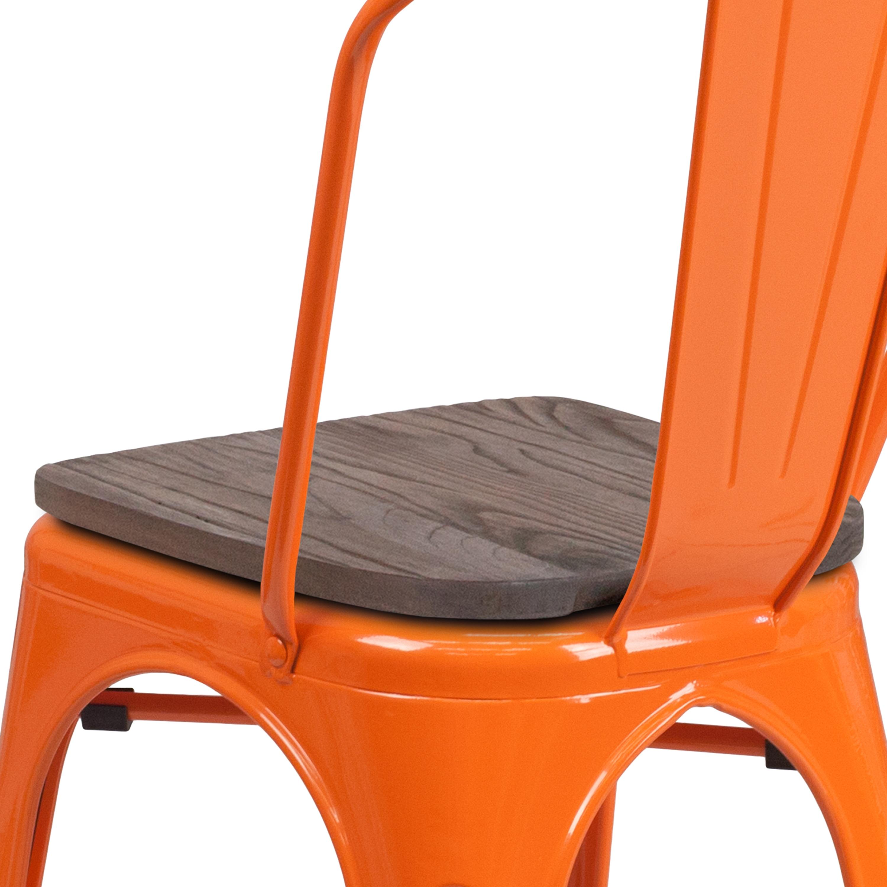 Flash Furniture Orange Metal Stackable Chair with Wood Seat