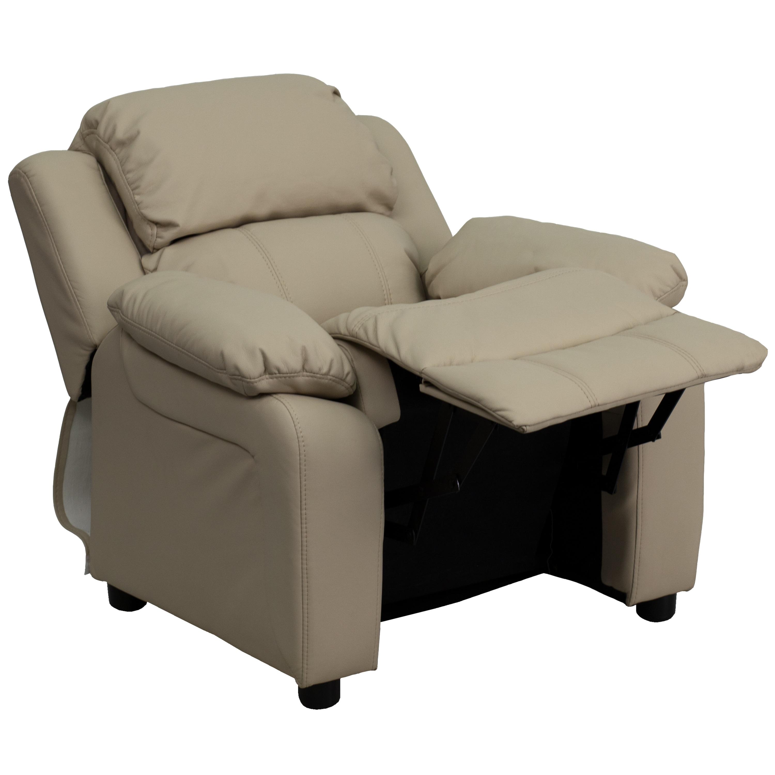 Flash Furniture Charlie Deluxe Padded Contemporary Beige Vinyl Kids Recliner with Storage Arms