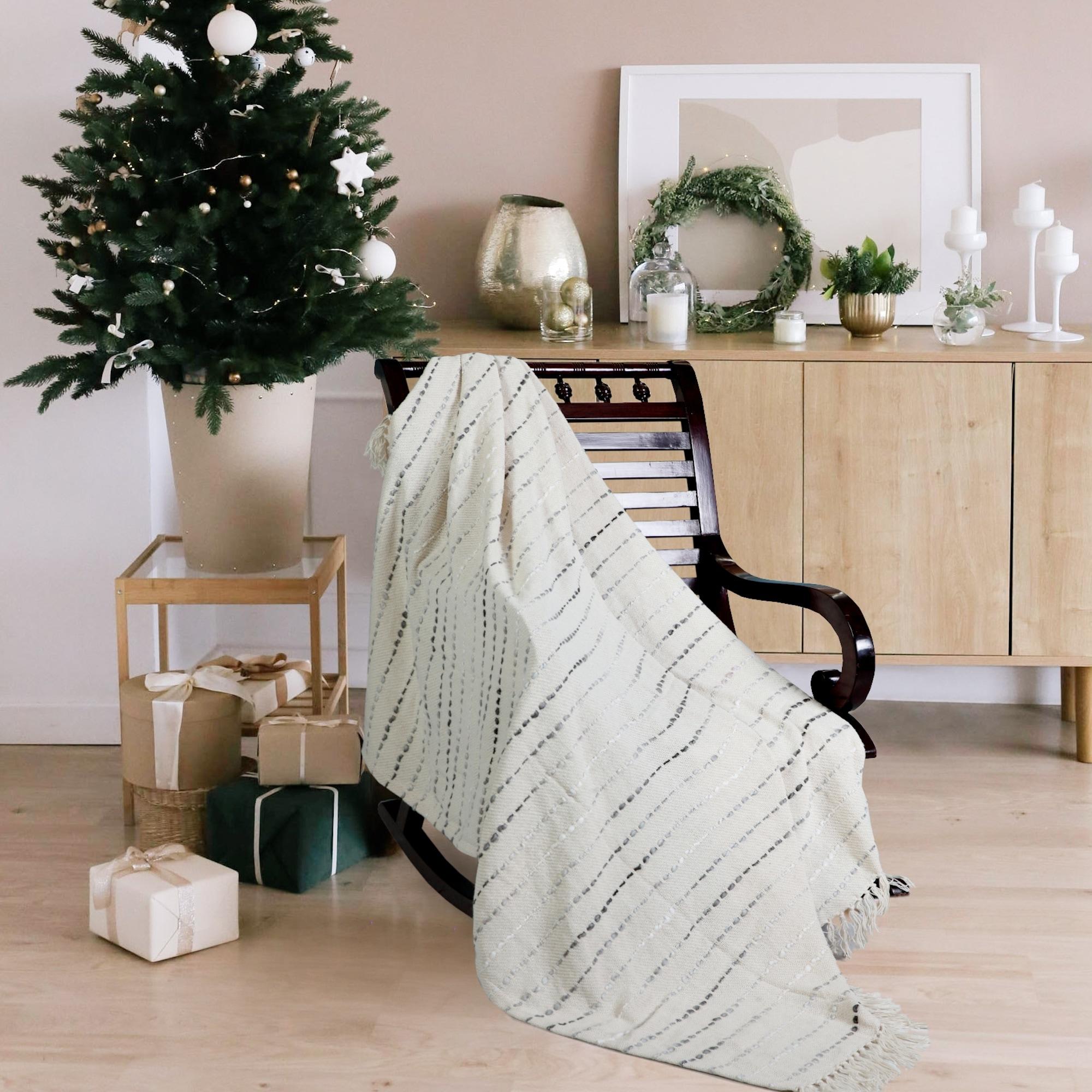 Deep Ombre Striped Handmade Woven Throw Blanket with Fringe