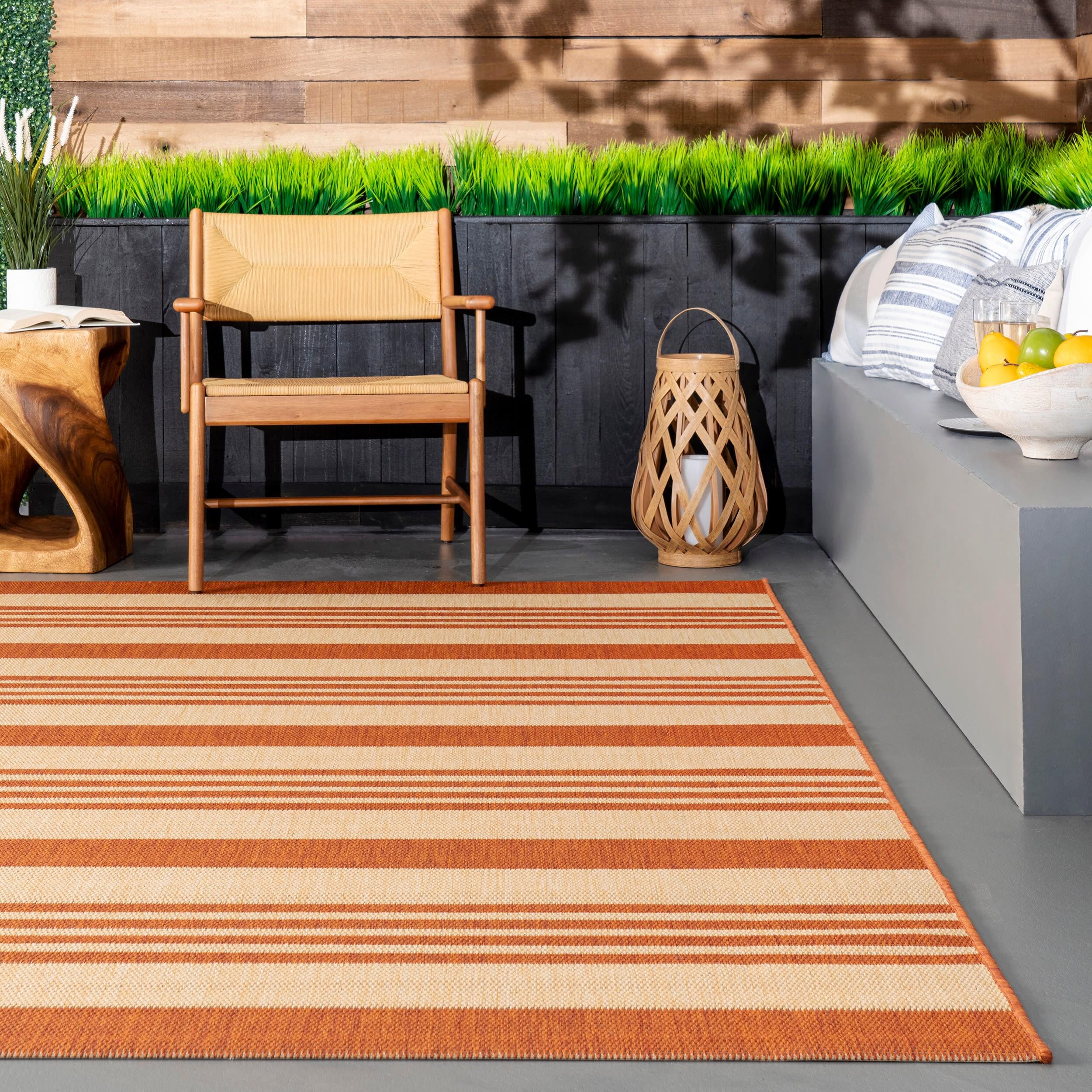 Nuloom Robin Striped 3x5 Indoor/Outdoor Accent Rug for Living Room Patio Deck Front Porch Entryway Kitchen, Terracotta/Ivory