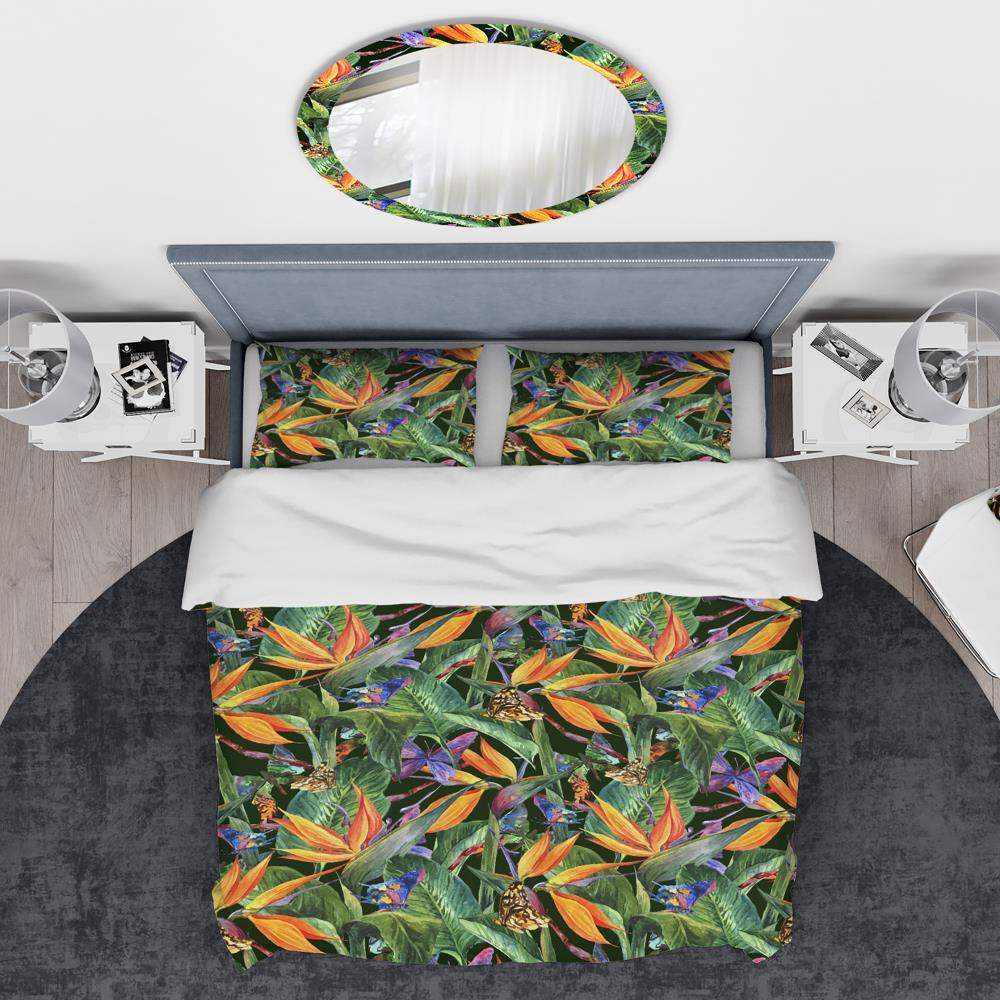 Design Art Tropical Pattern with Exotic Flowers - Tropical Floral Duvet Cover Set - Microfiber Polyester